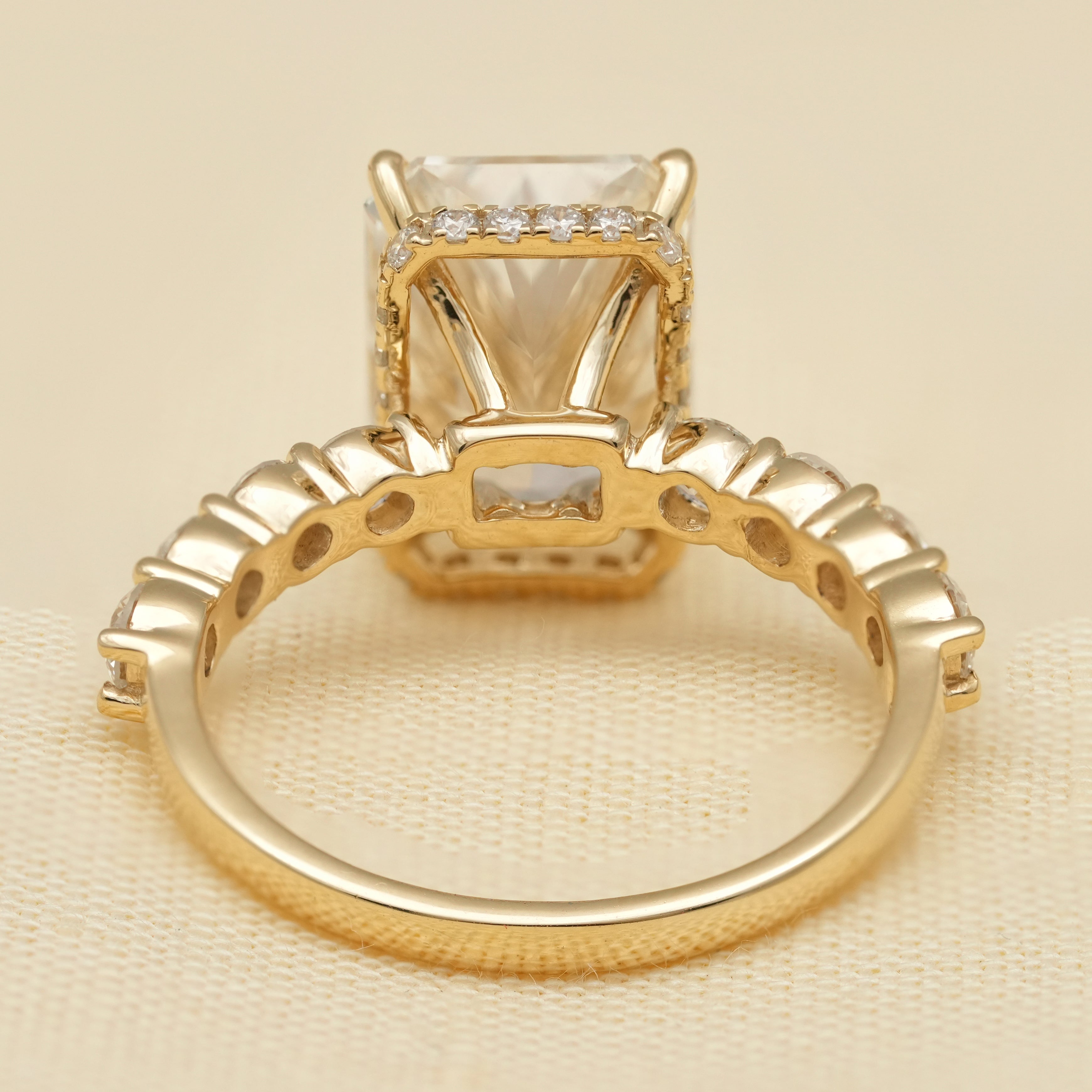 Radiant Cut Lab Diamond Wedding Ring Set with Matching Diamond Band