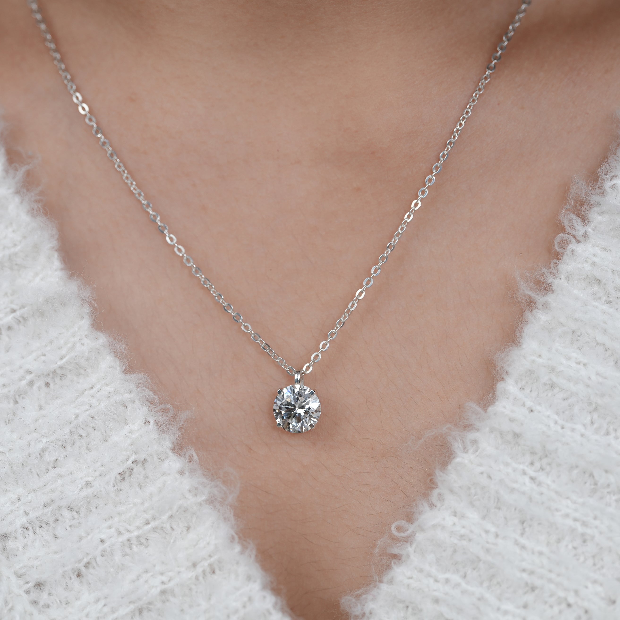 Round lab grown diamond pendant necklace styled for modern elegance