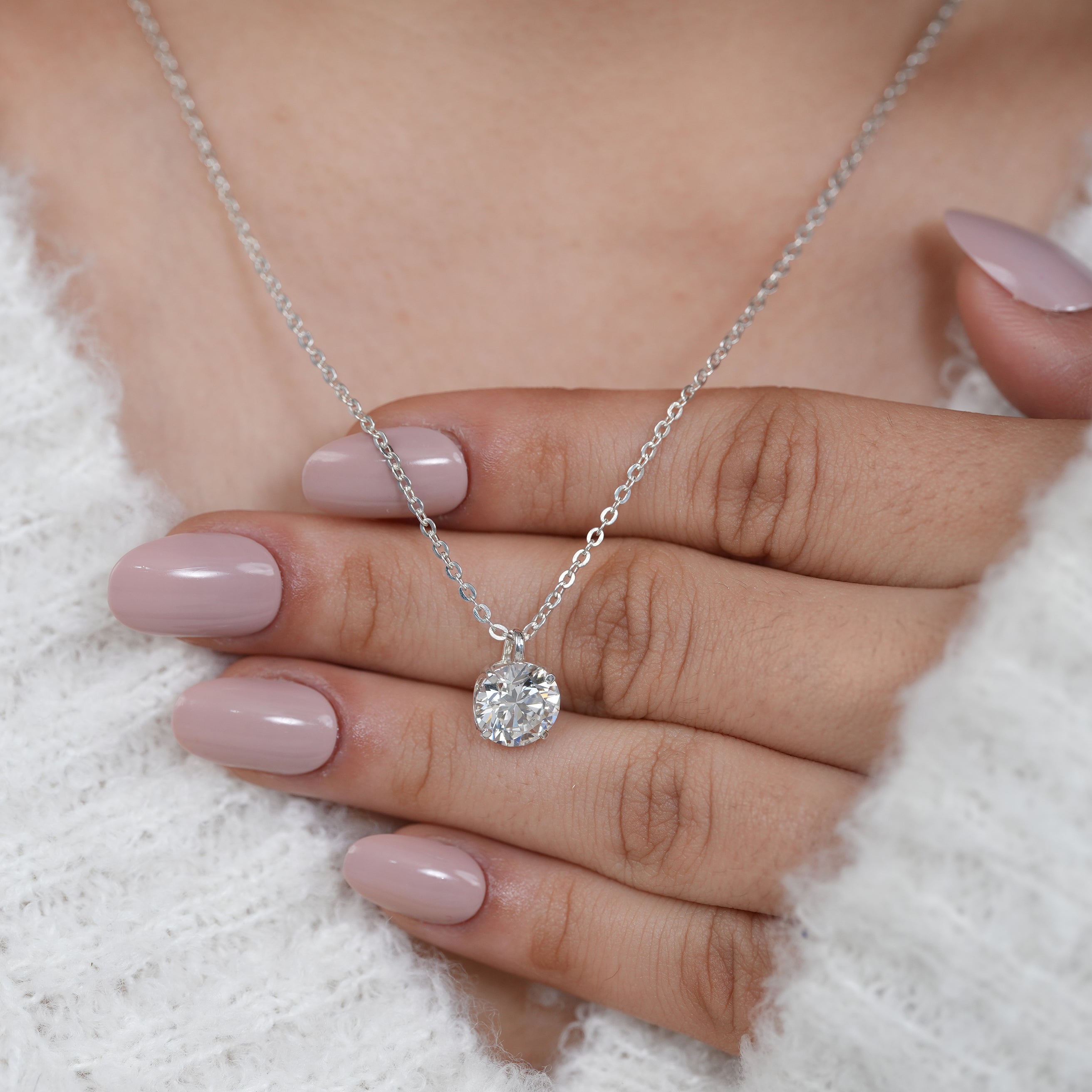 Simple round lab grown diamond necklace, perfect gift for wife