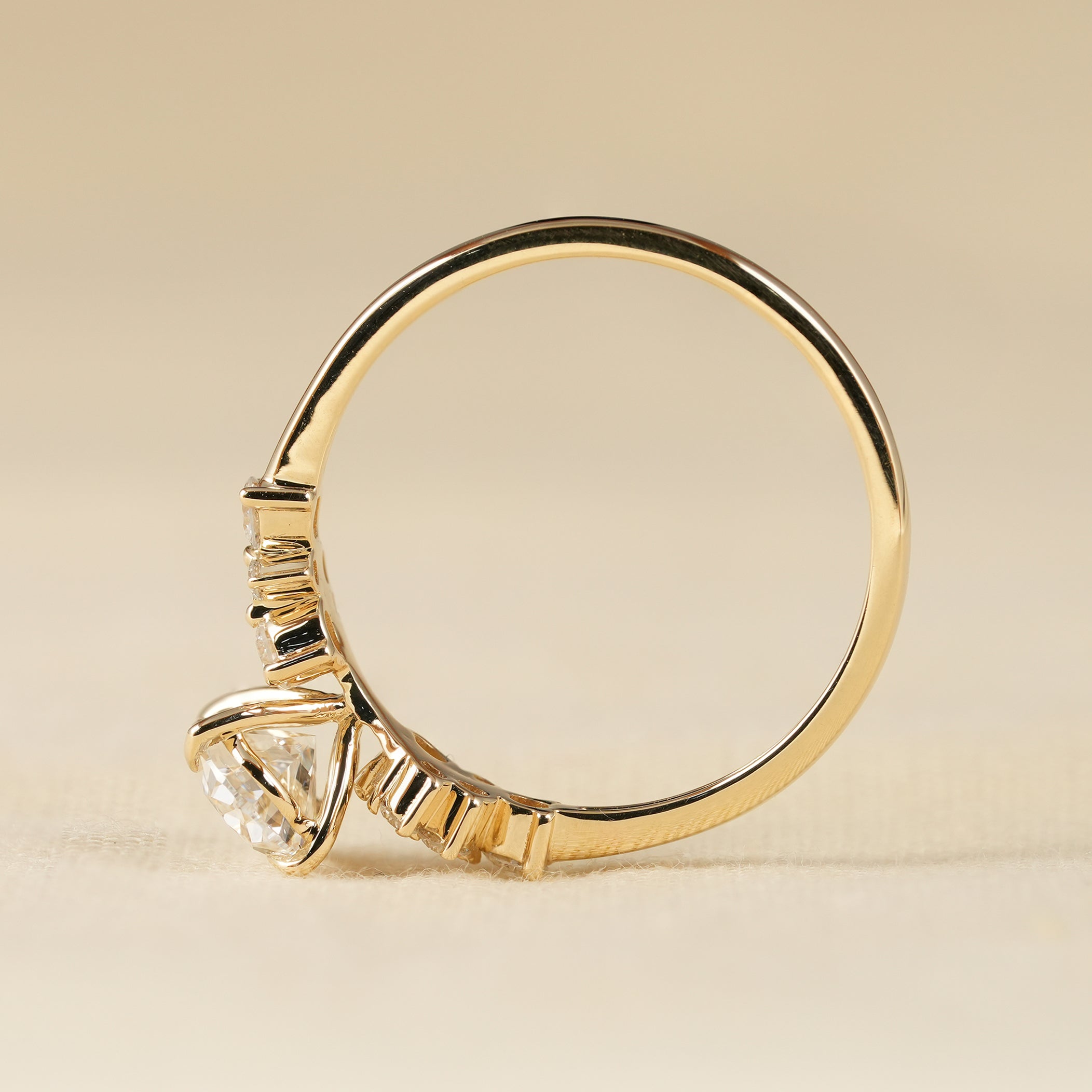 Unique Oval Diamond Ring for Women with Floral Side Accents
