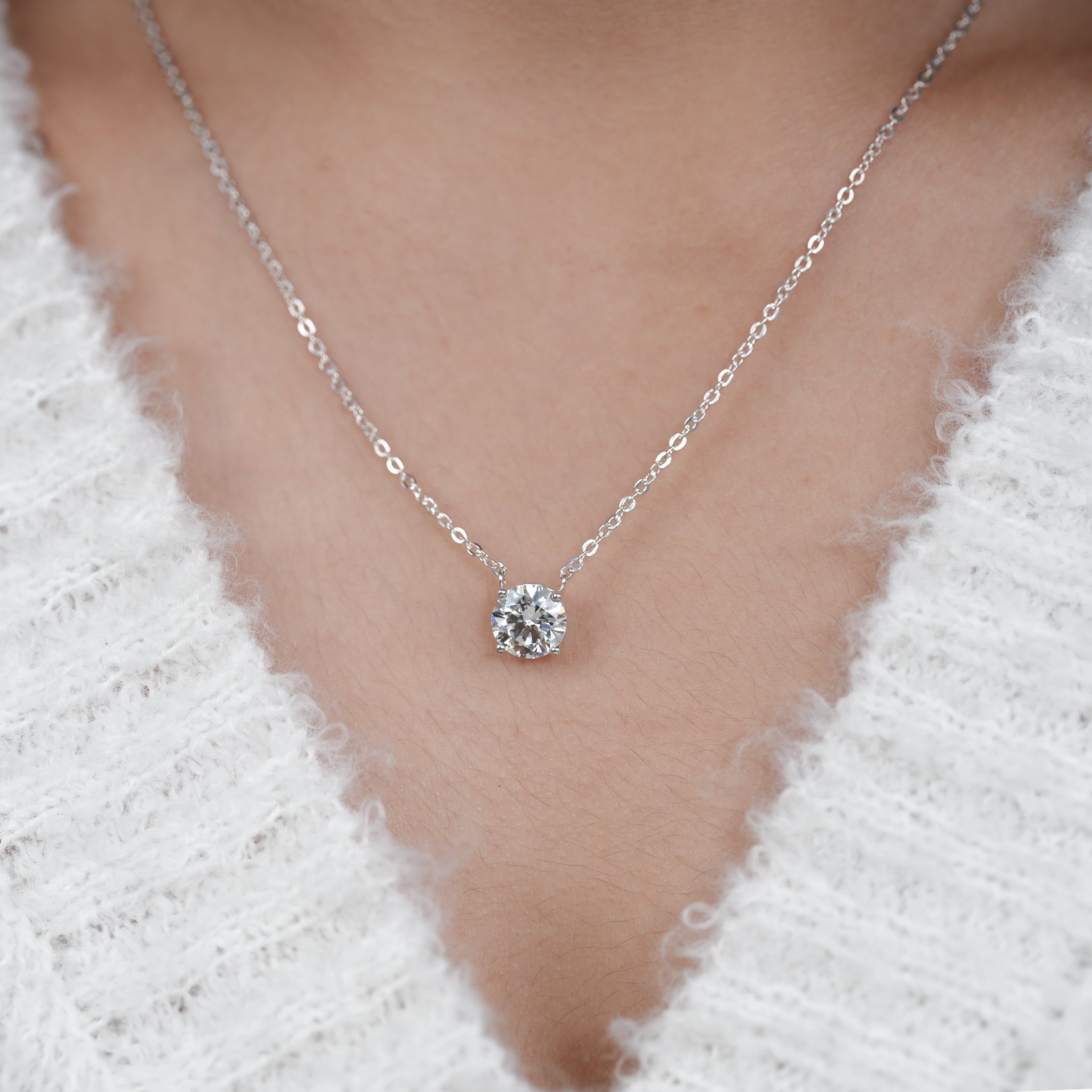 Round cut necklace showcasing lab grown diamond, refined everyday style