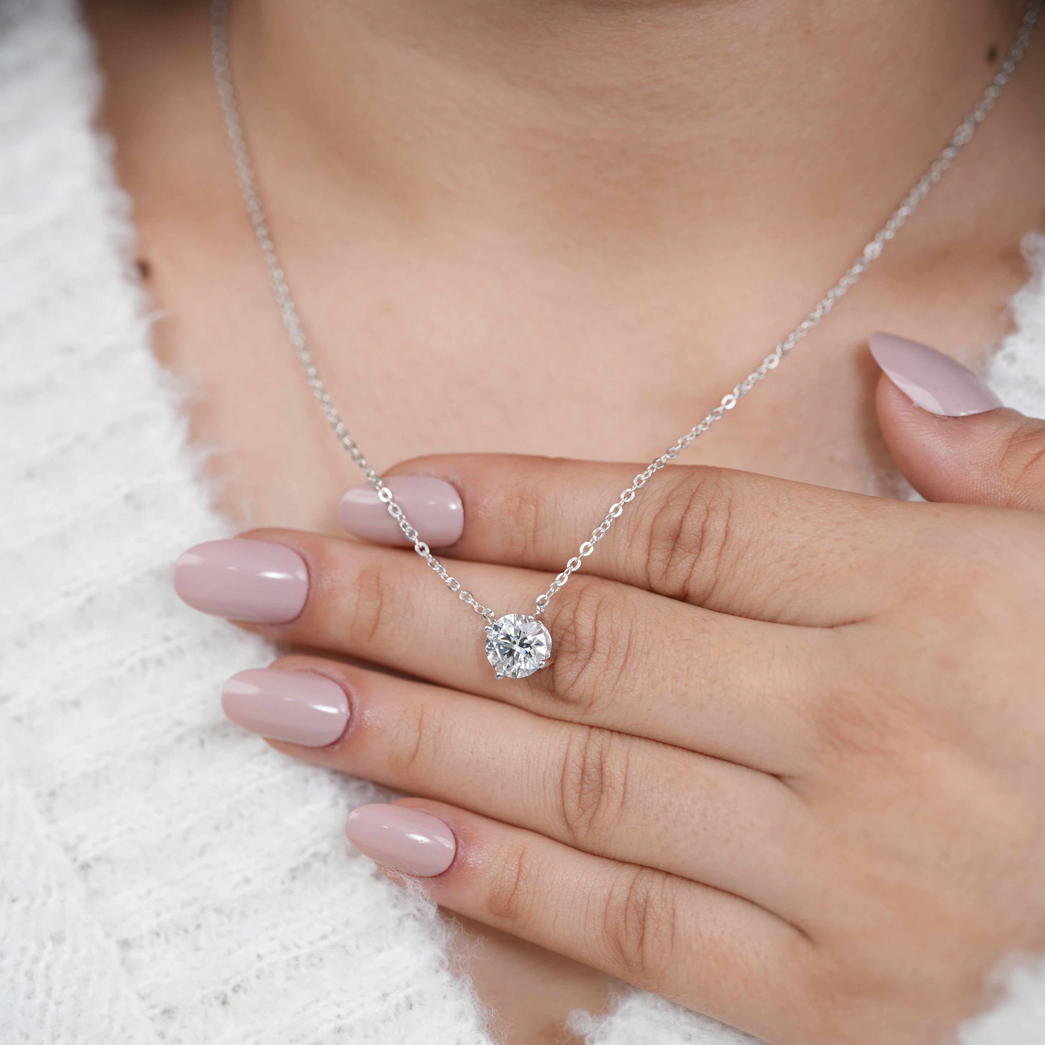 Round lab grown diamond pendant necklace, thoughtful gift for mom