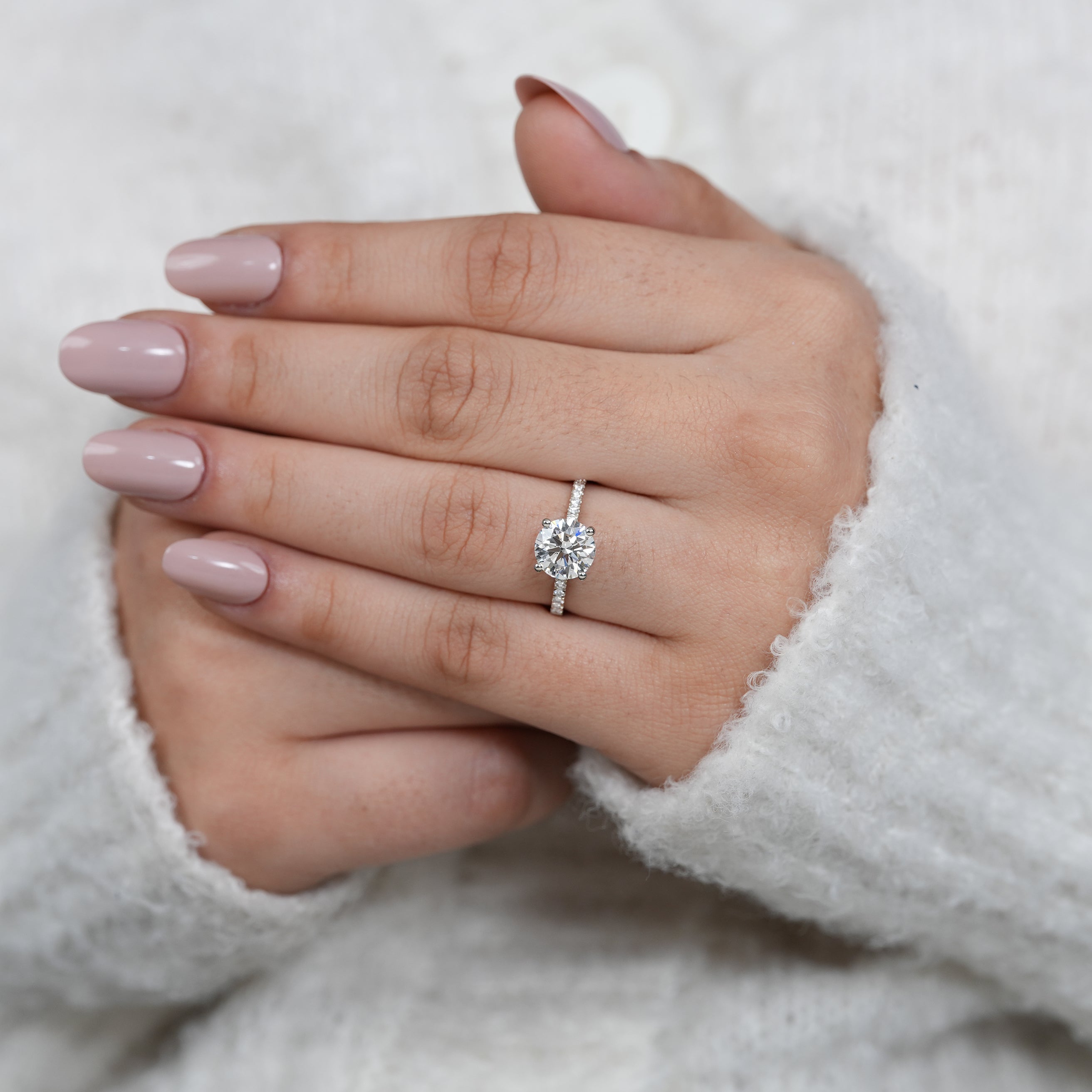 Round lab grown diamond solitaire ring with elegant fine setting