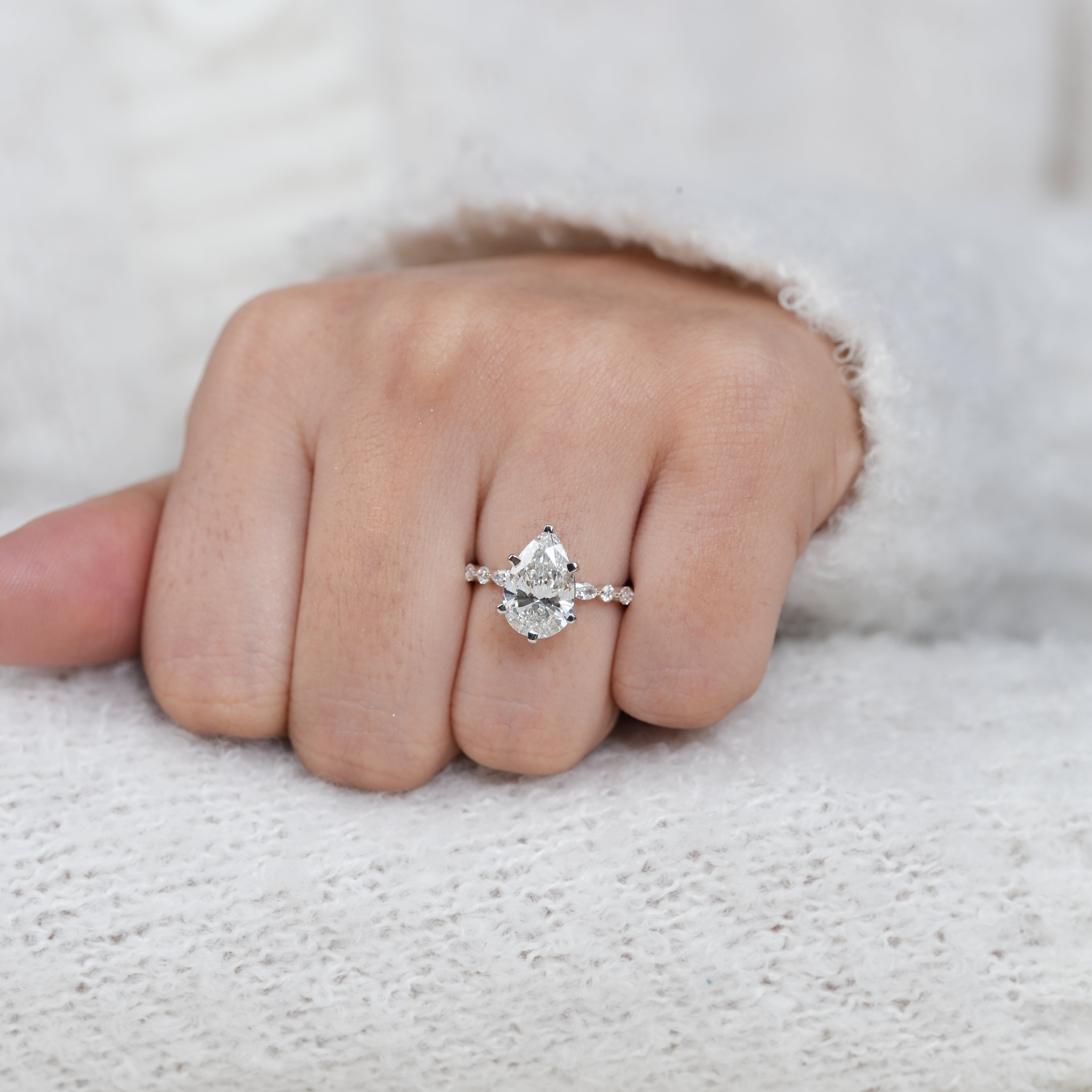 Pear lab grown diamond ring classic engagement jewelry with accent stones