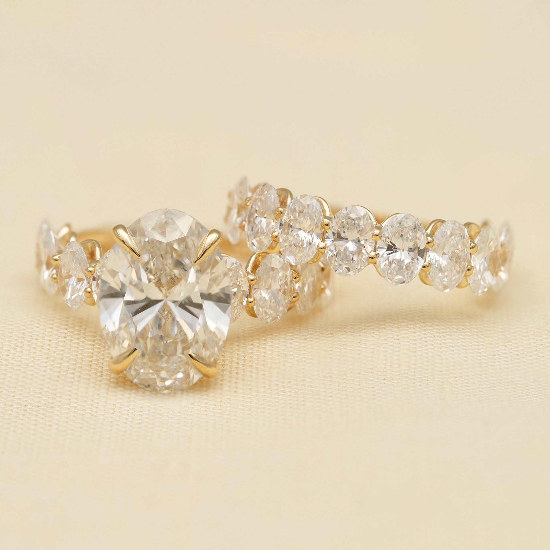 Oval Lab Diamond Engagement Ring with Matching Wedding Band