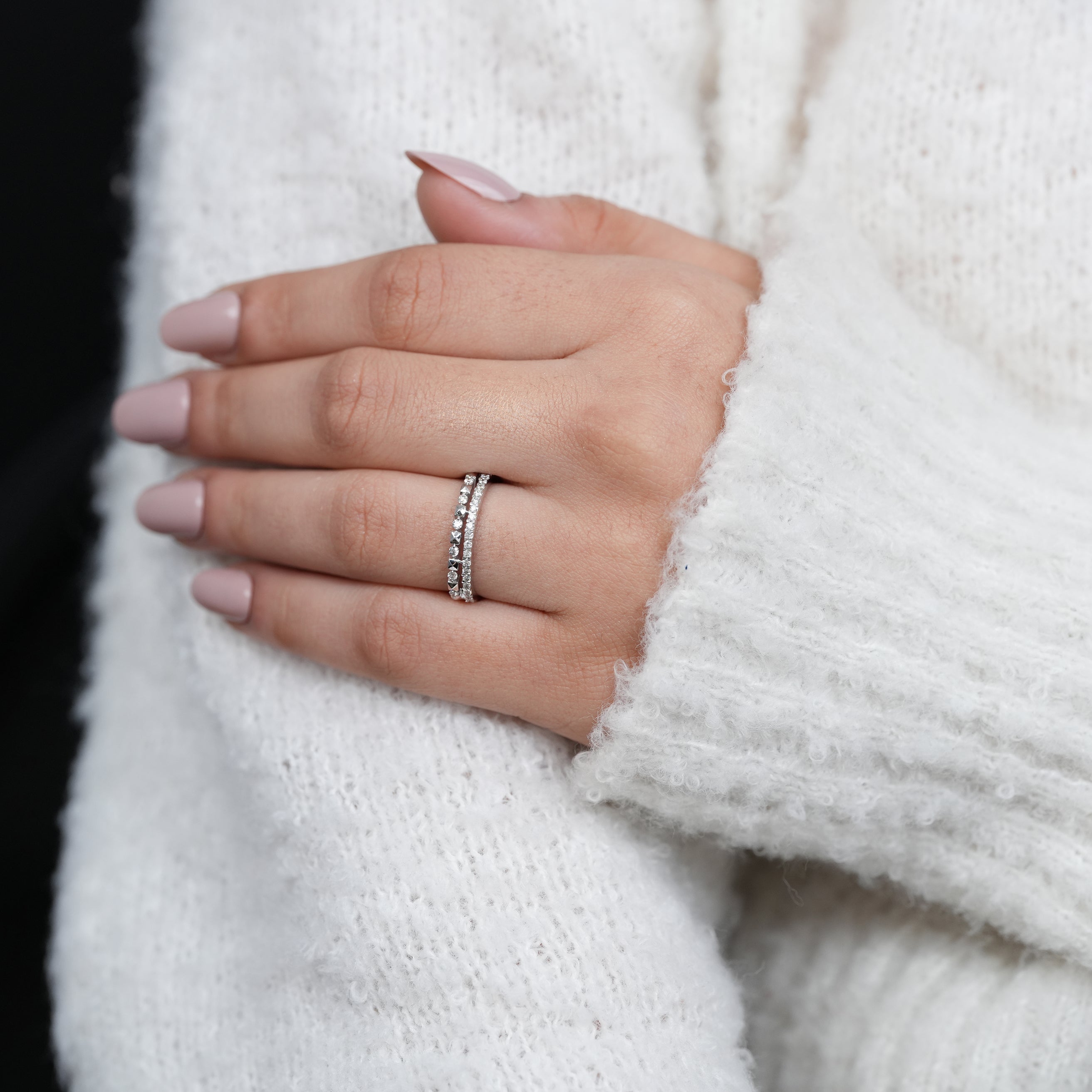 Fine jewelry white gold stacking ring with brilliant diamonds