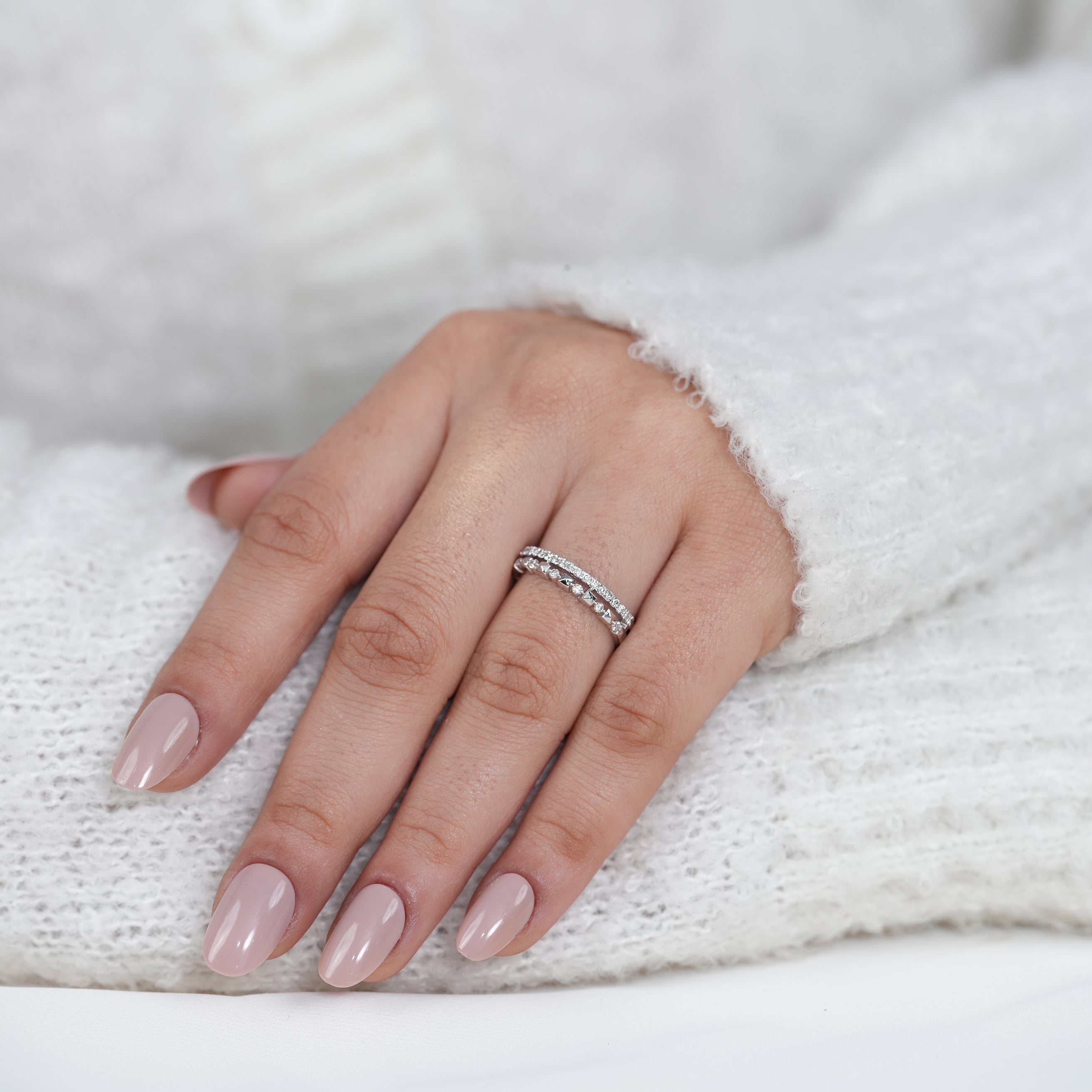 White gold diamond stacking ring with refined sparkle design