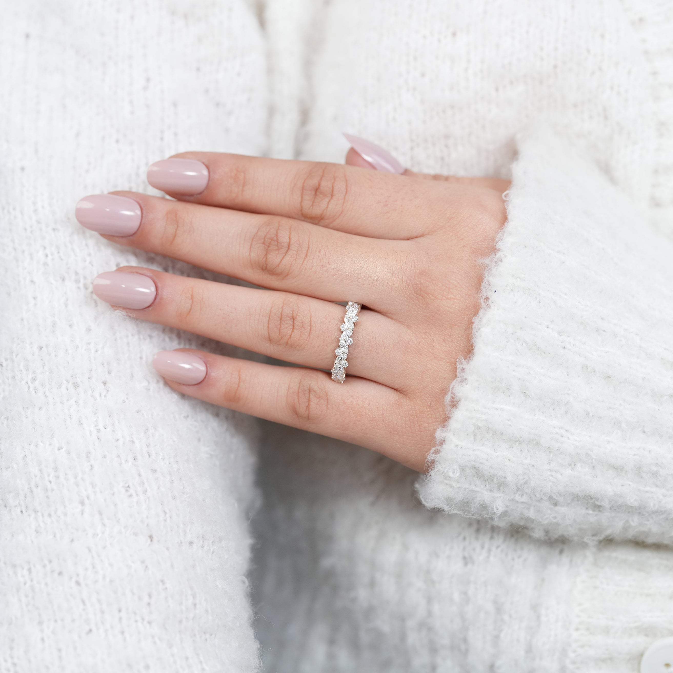 Floral inspired marquise lab grown diamond band