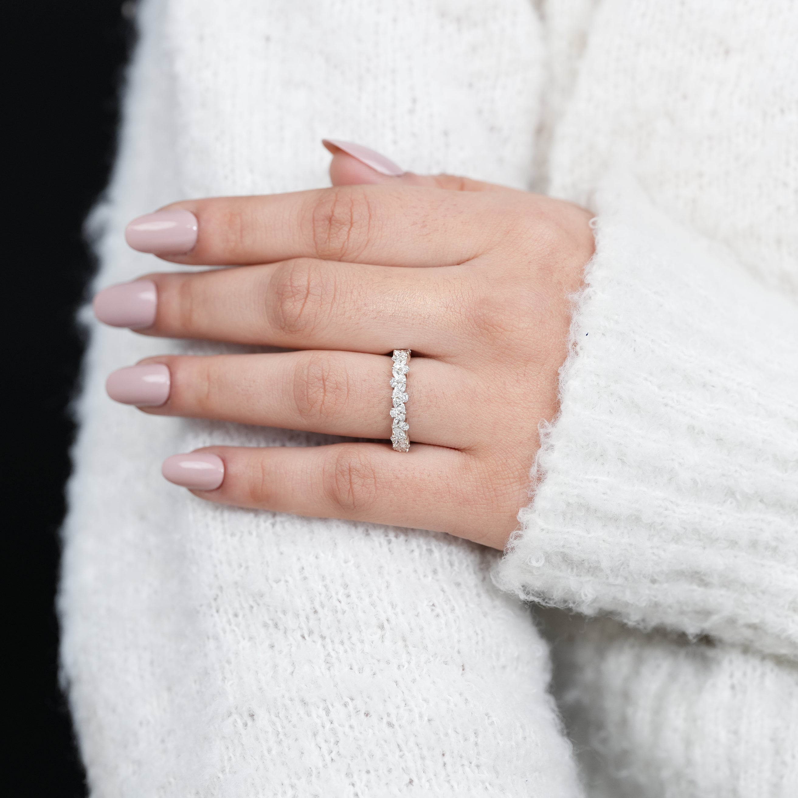 Delicate marquise lab grown diamond wedding band design