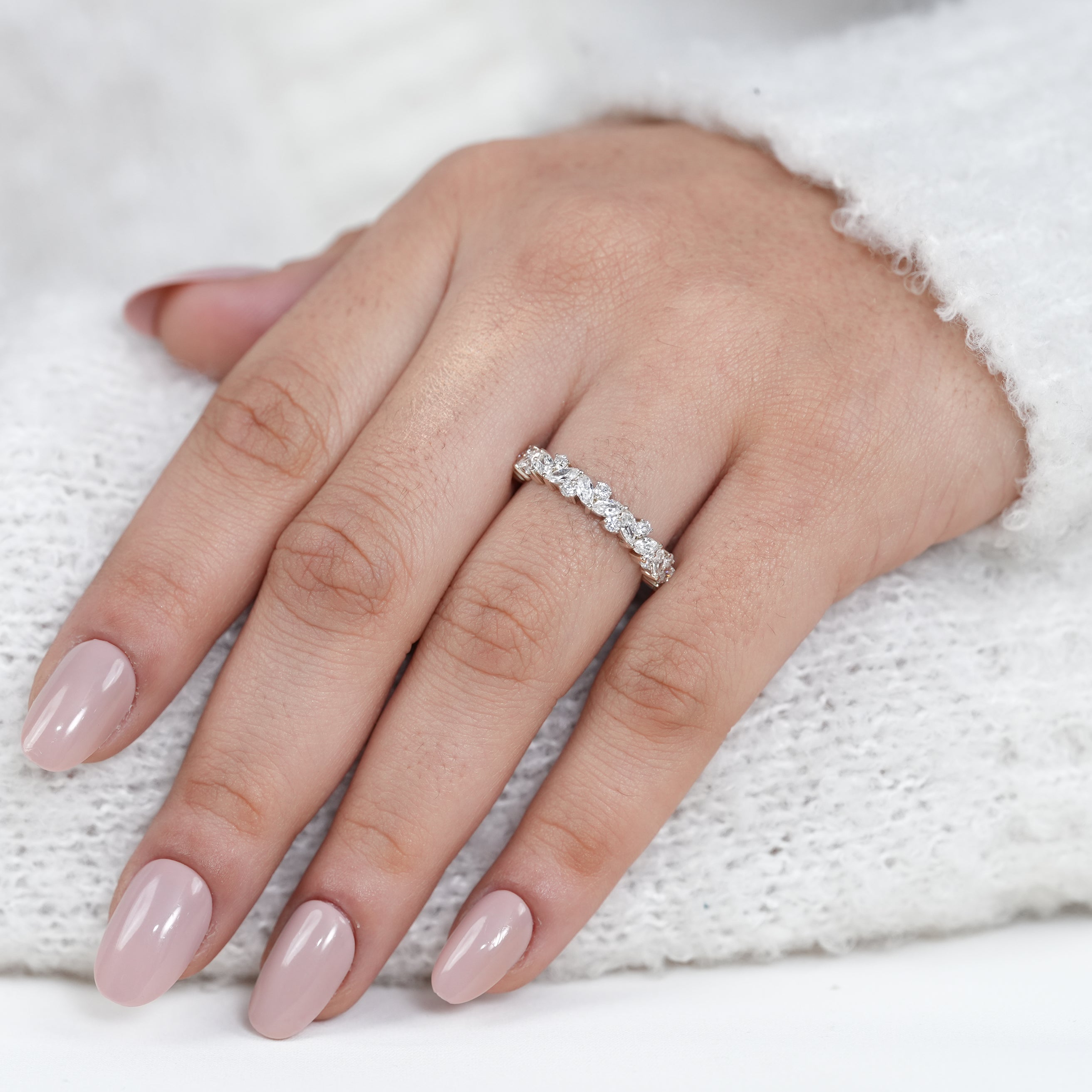Luxury marquise lab grown diamond band in polished gold