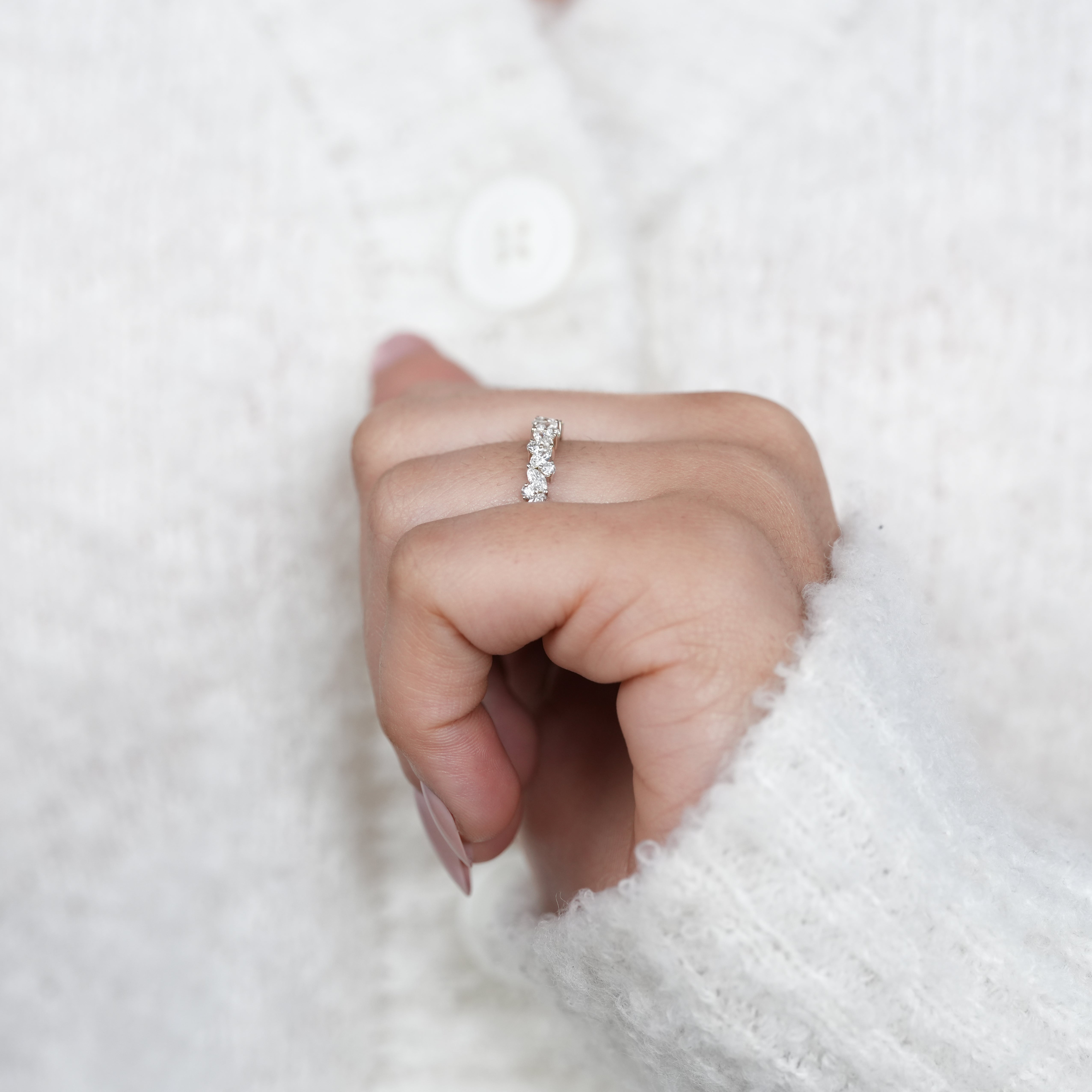 Curved marquise lab grown diamond band with fine detailing