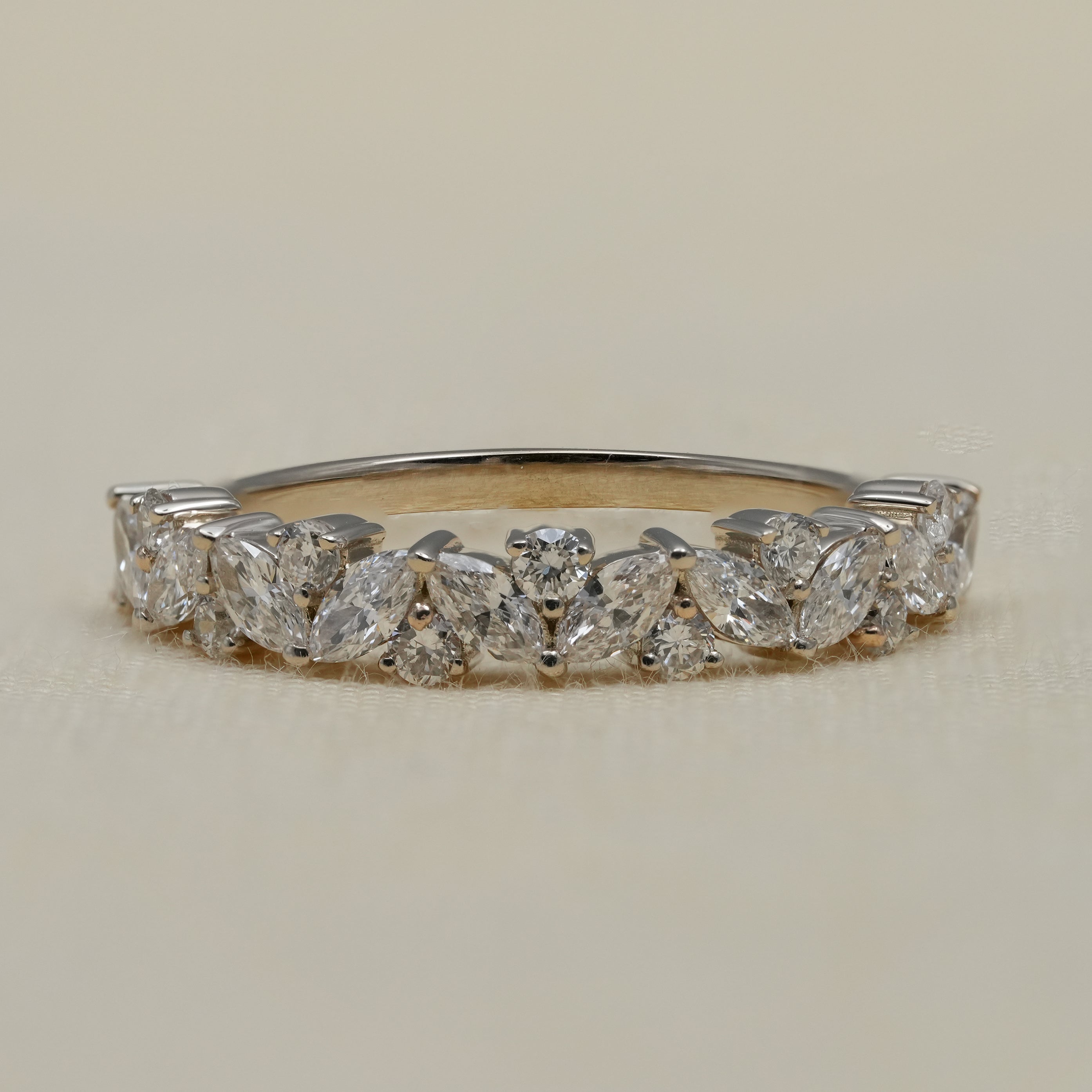 Marquise lab grown diamond wedding band in yellow gold
