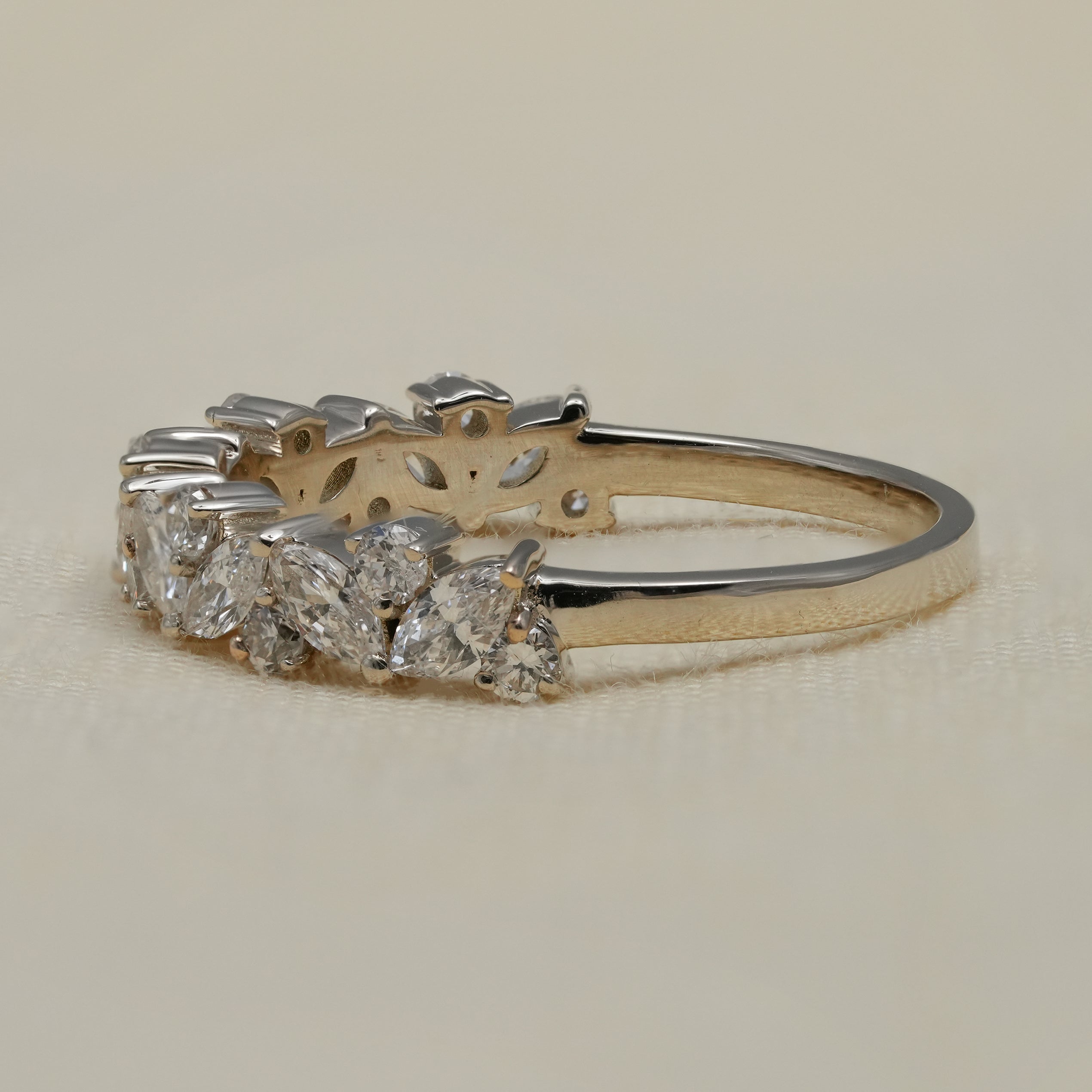 Vintage style marquise lab grown diamond half eternity ring