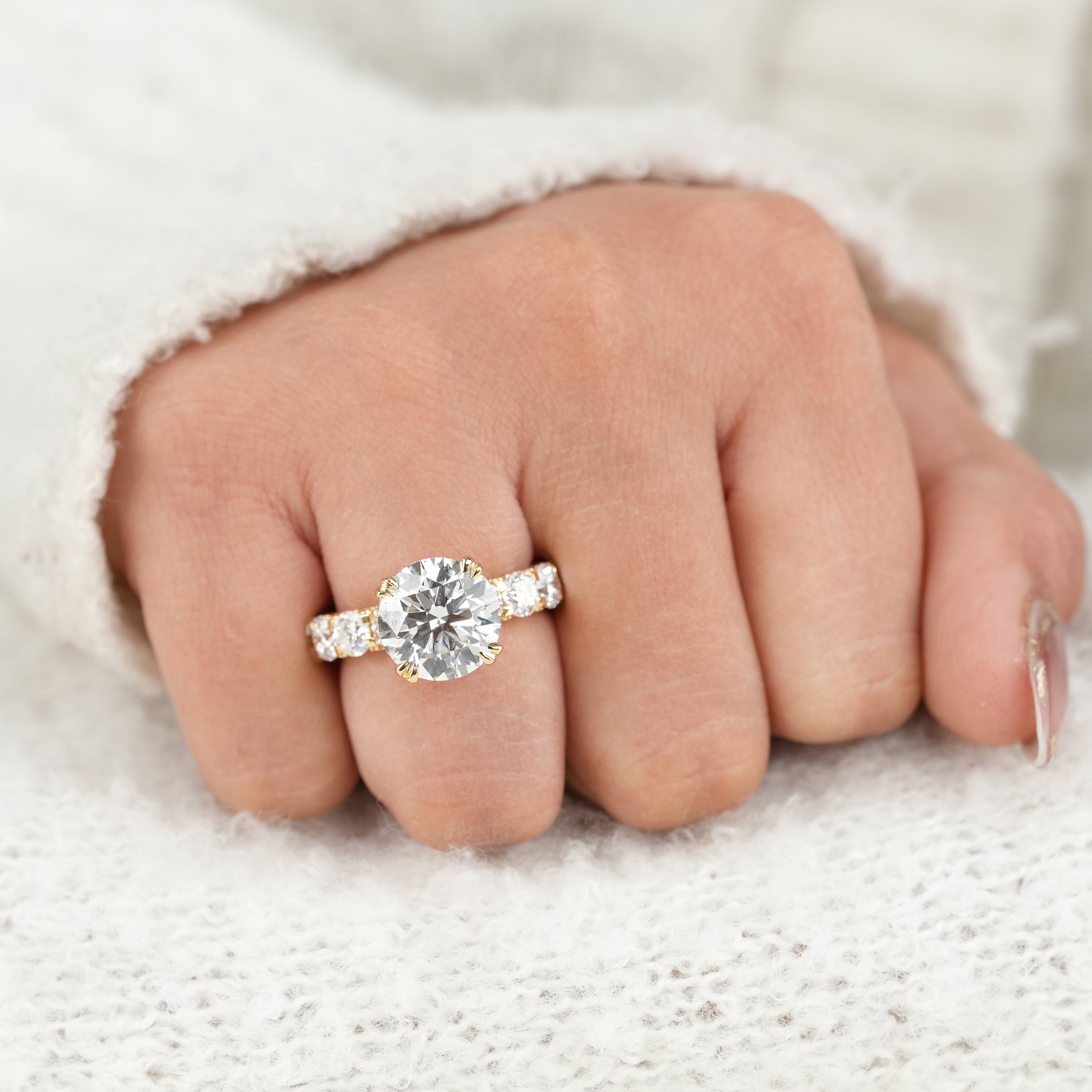 Round Cut Lab Diamond Ring with Hidden Halo Diamond Band
