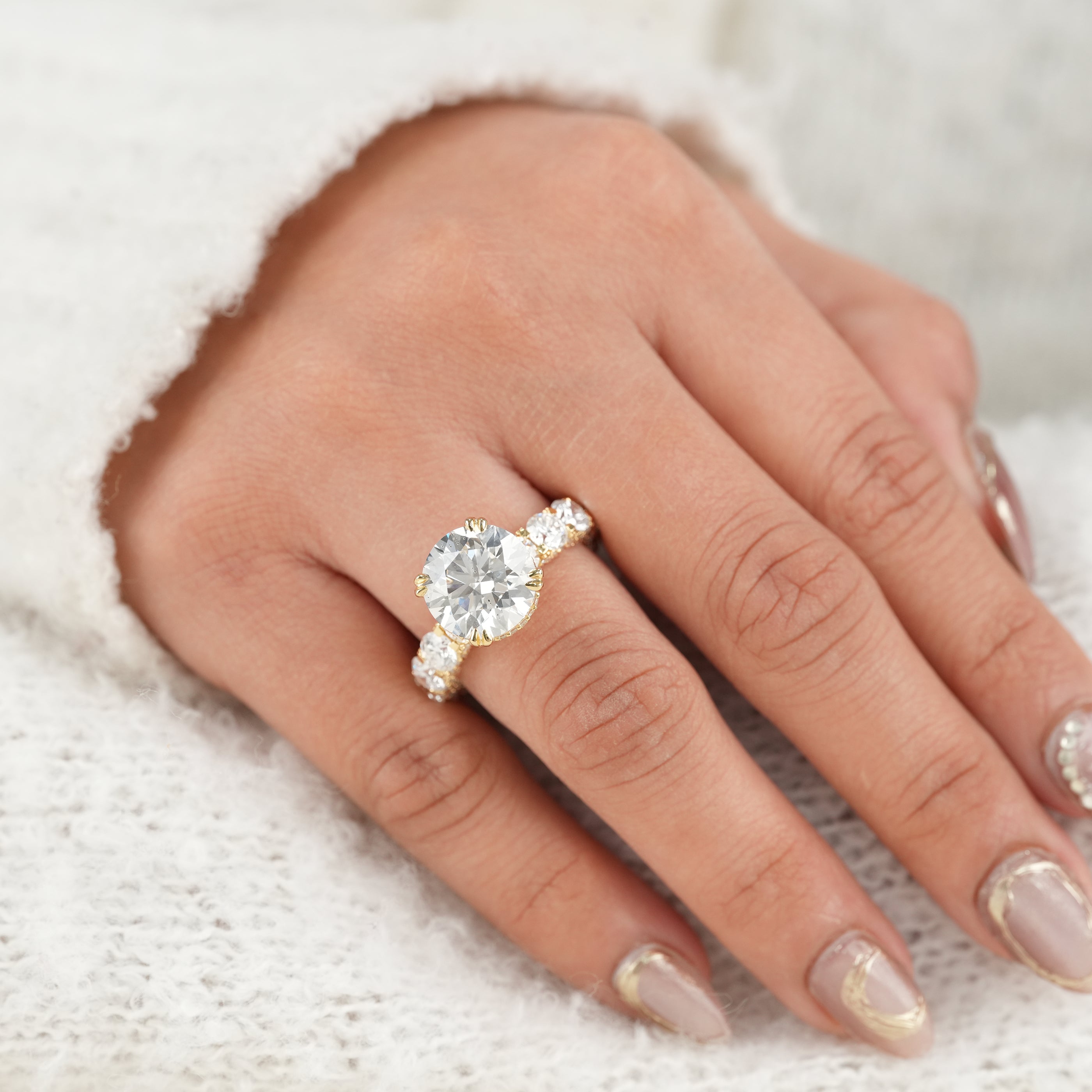 Round Cut Lab Diamond Ring with Hidden Halo Diamond Band