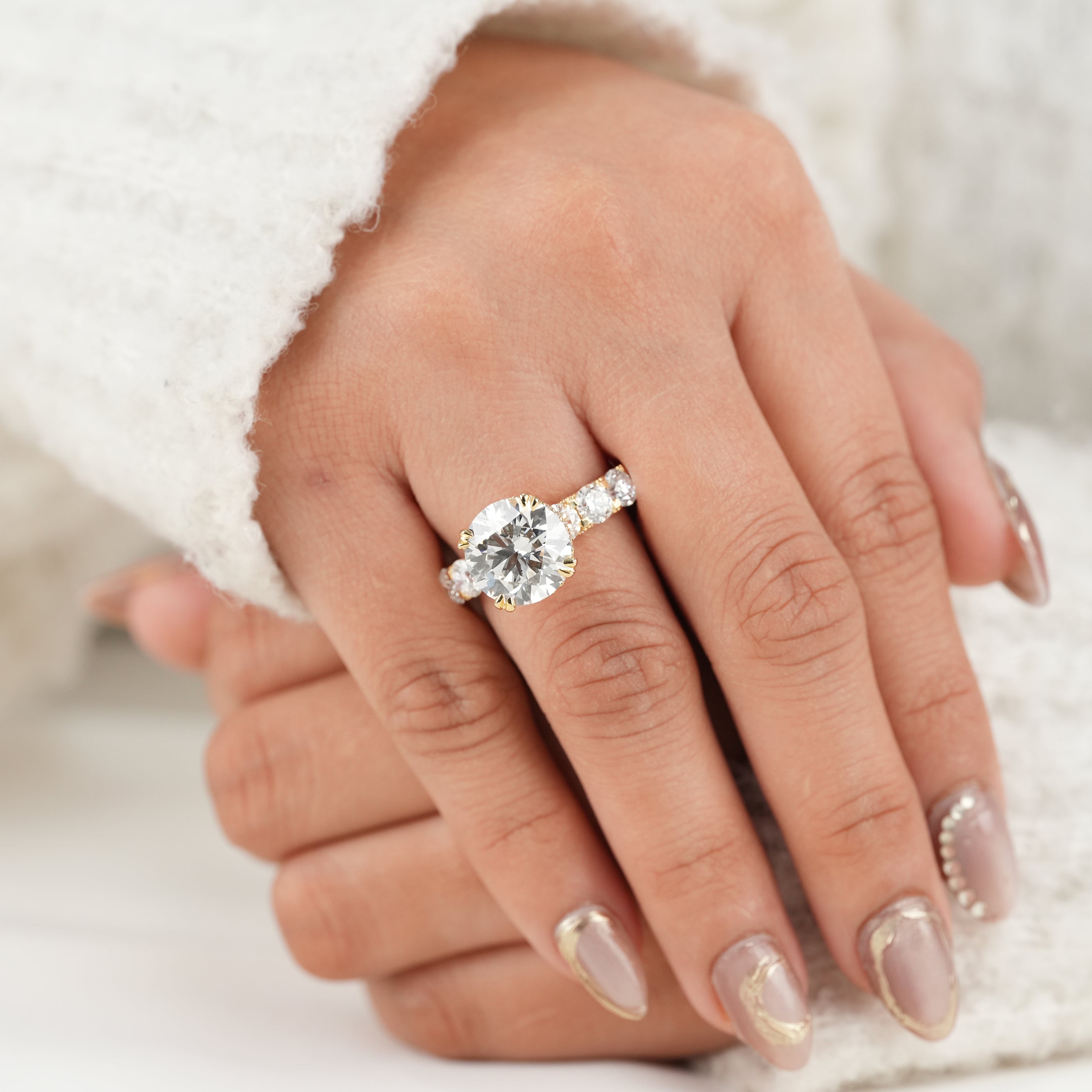 Round Cut Lab Diamond Ring with Hidden Halo Diamond Band