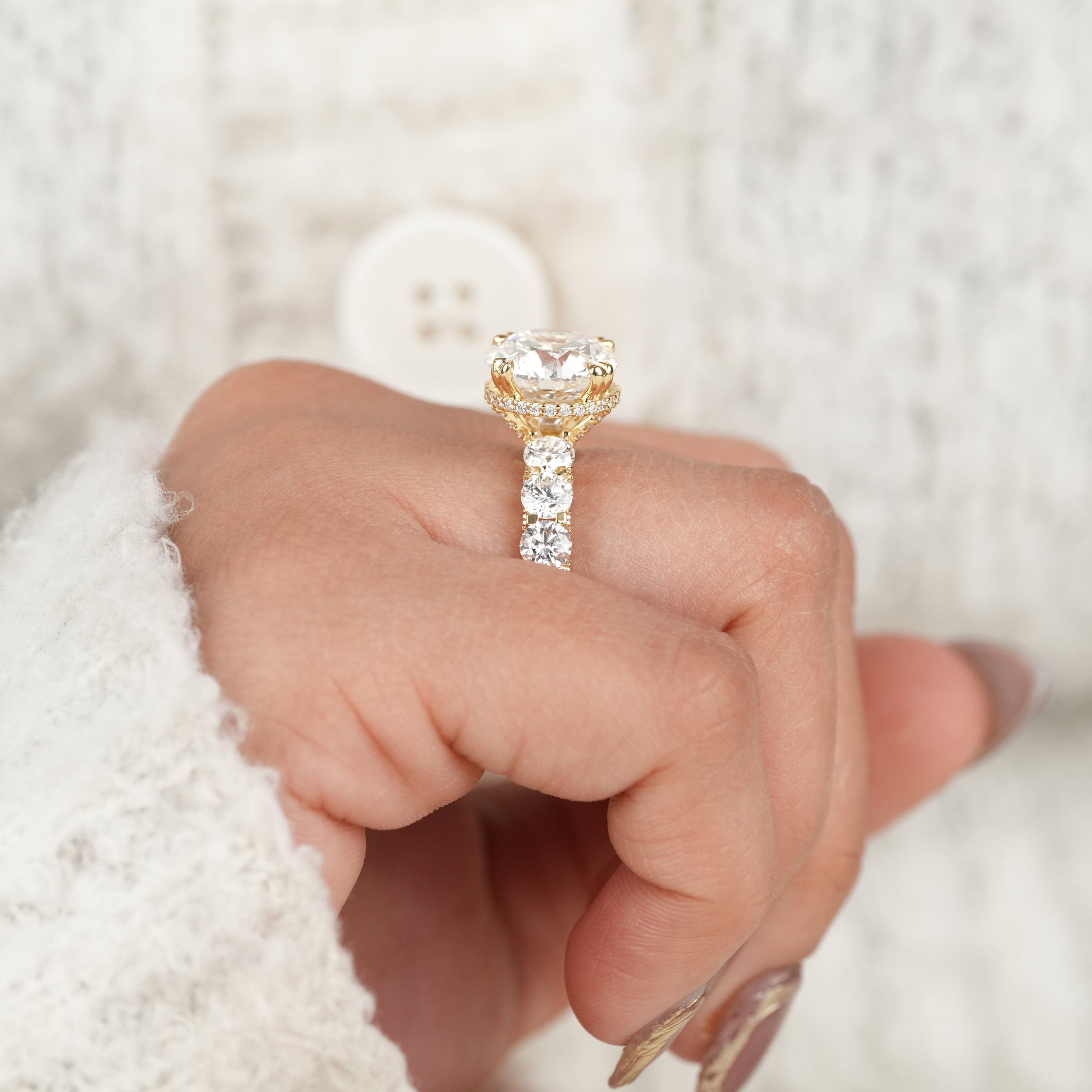 Round Cut Lab Diamond Ring with Hidden Halo Diamond Band