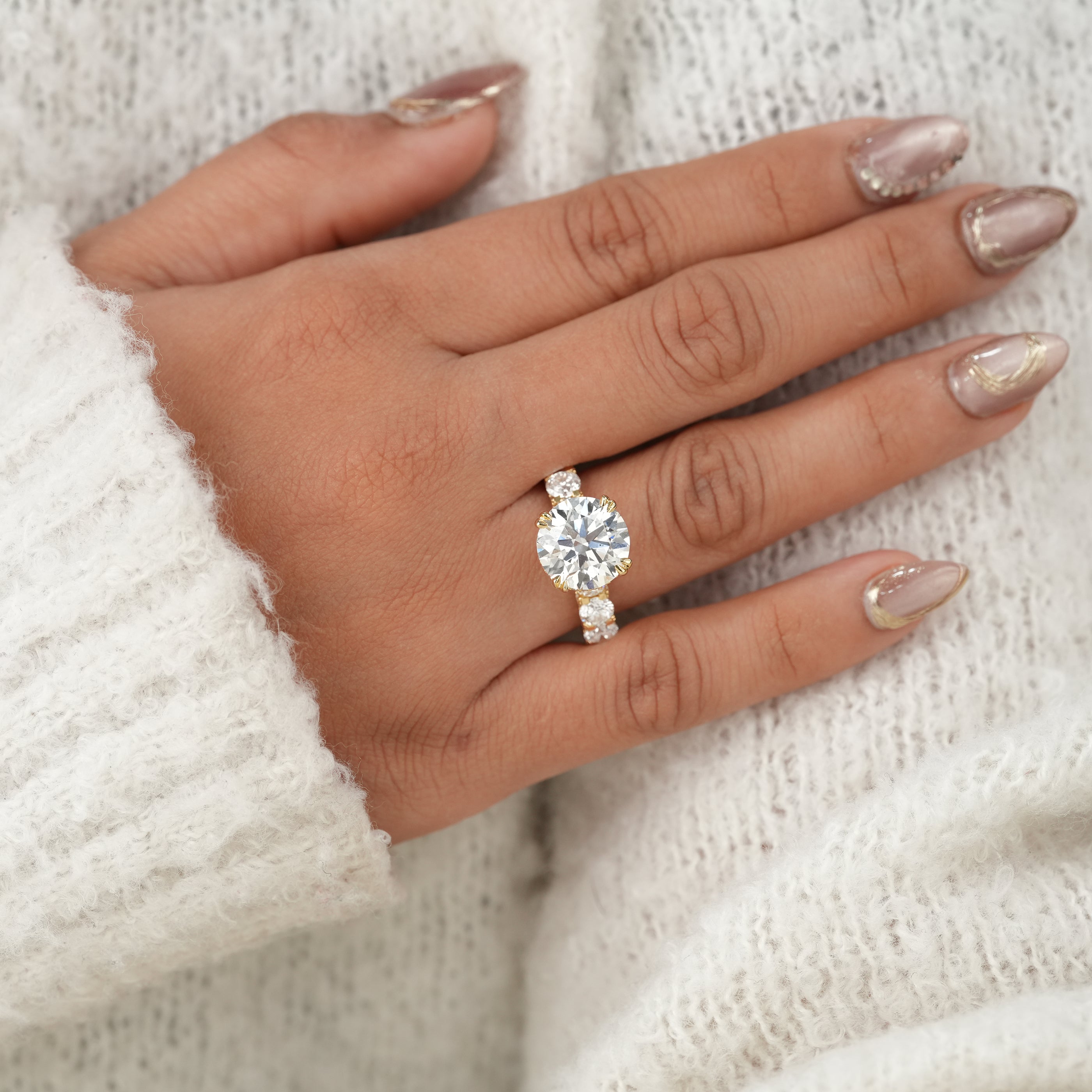 Round Cut Lab Diamond Ring with Hidden Halo Diamond Band