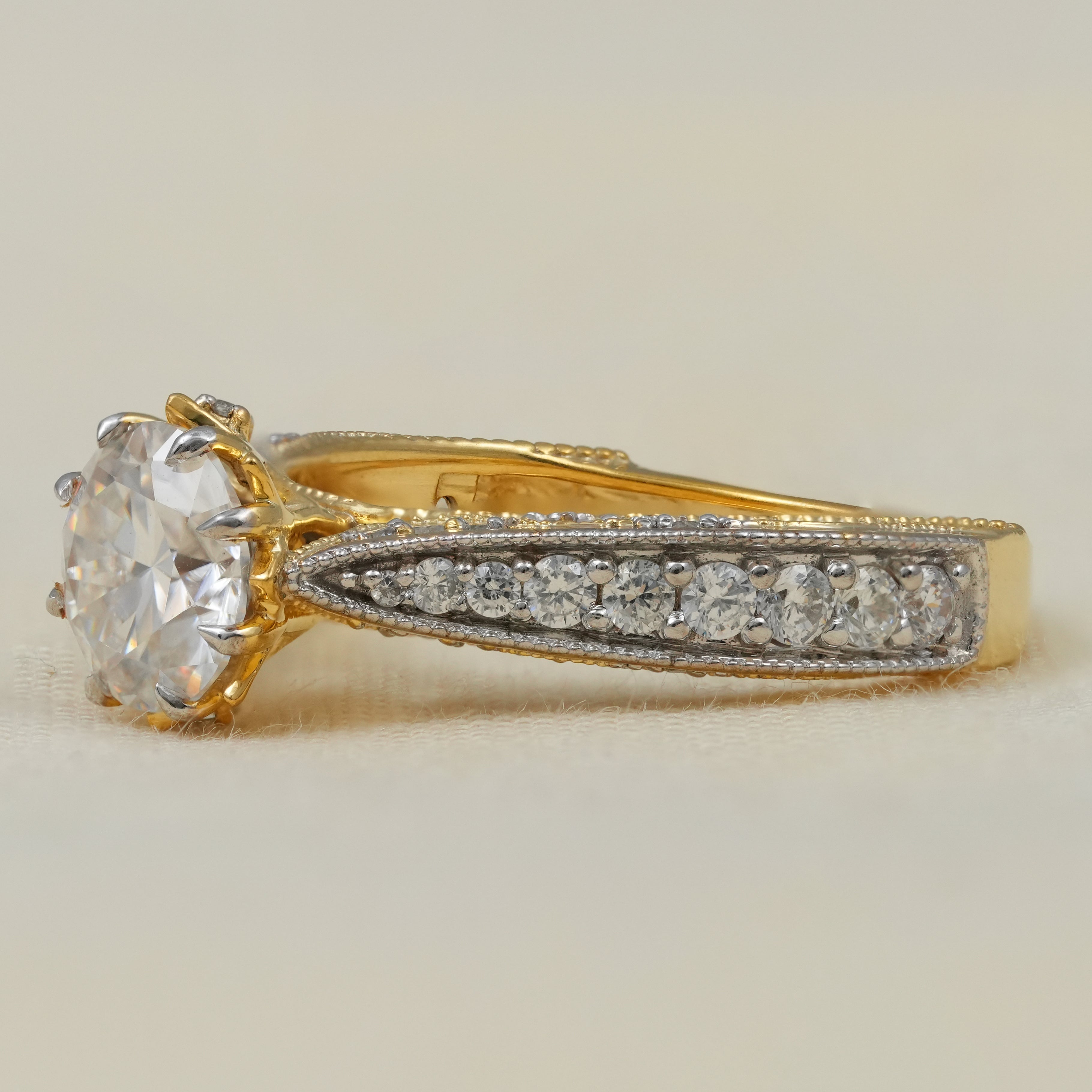 Luxury solitaire lab grown diamond ring split shank vintage inspired