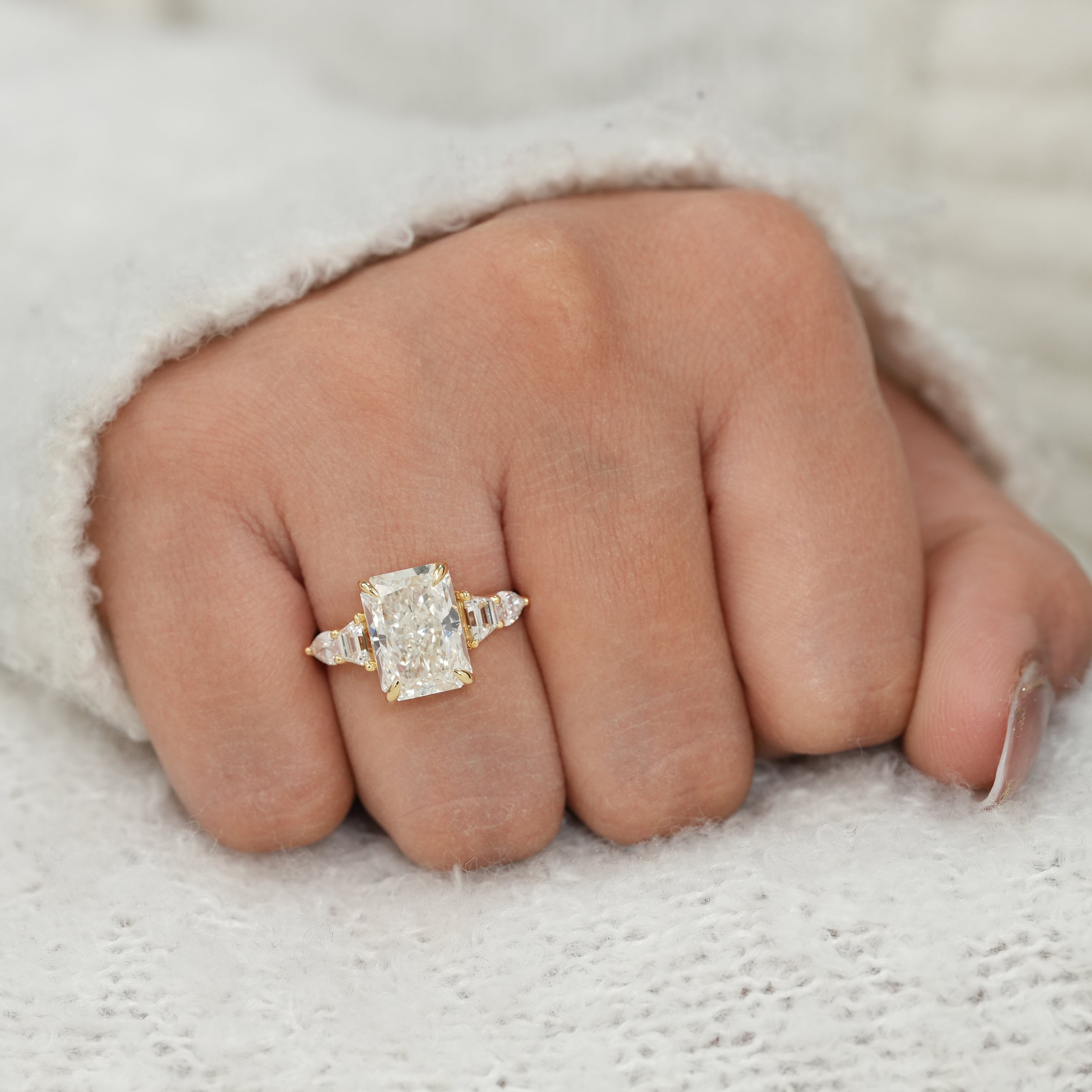 Radiant Lab Diamond Engagement Ring With Side Stones