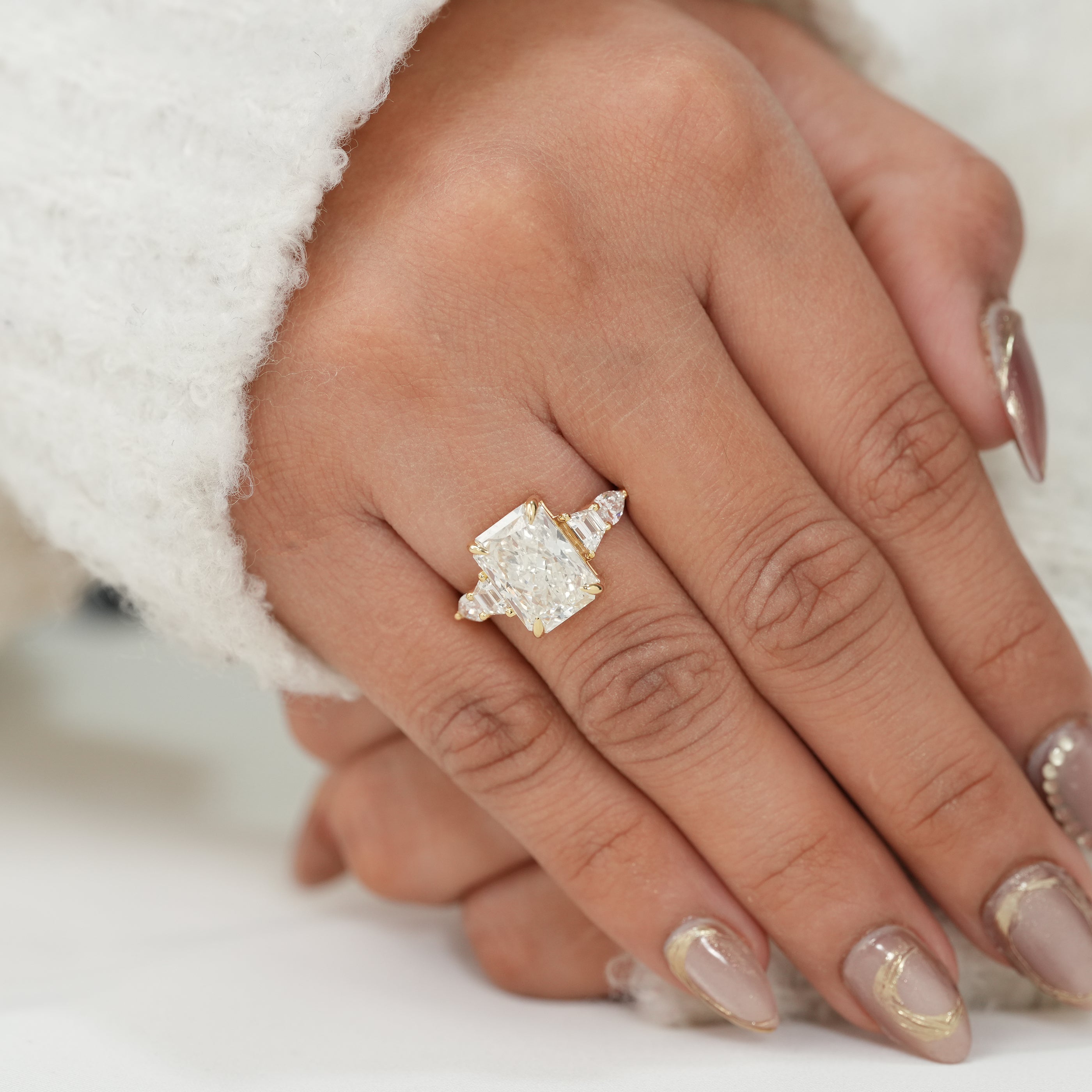 Radiant Lab Diamond Engagement Ring With Side Stones