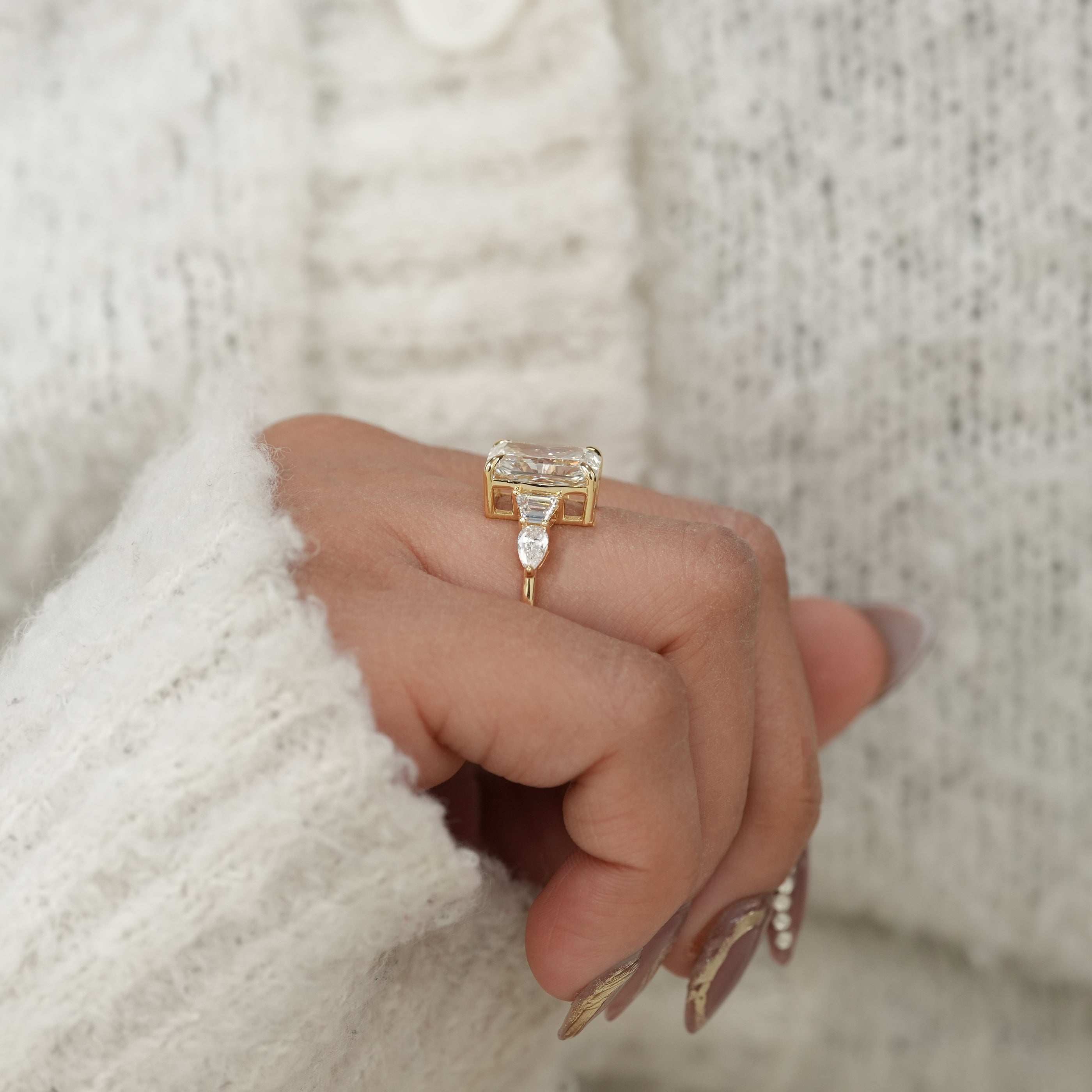 Radiant Lab Diamond Engagement Ring With Side Stones