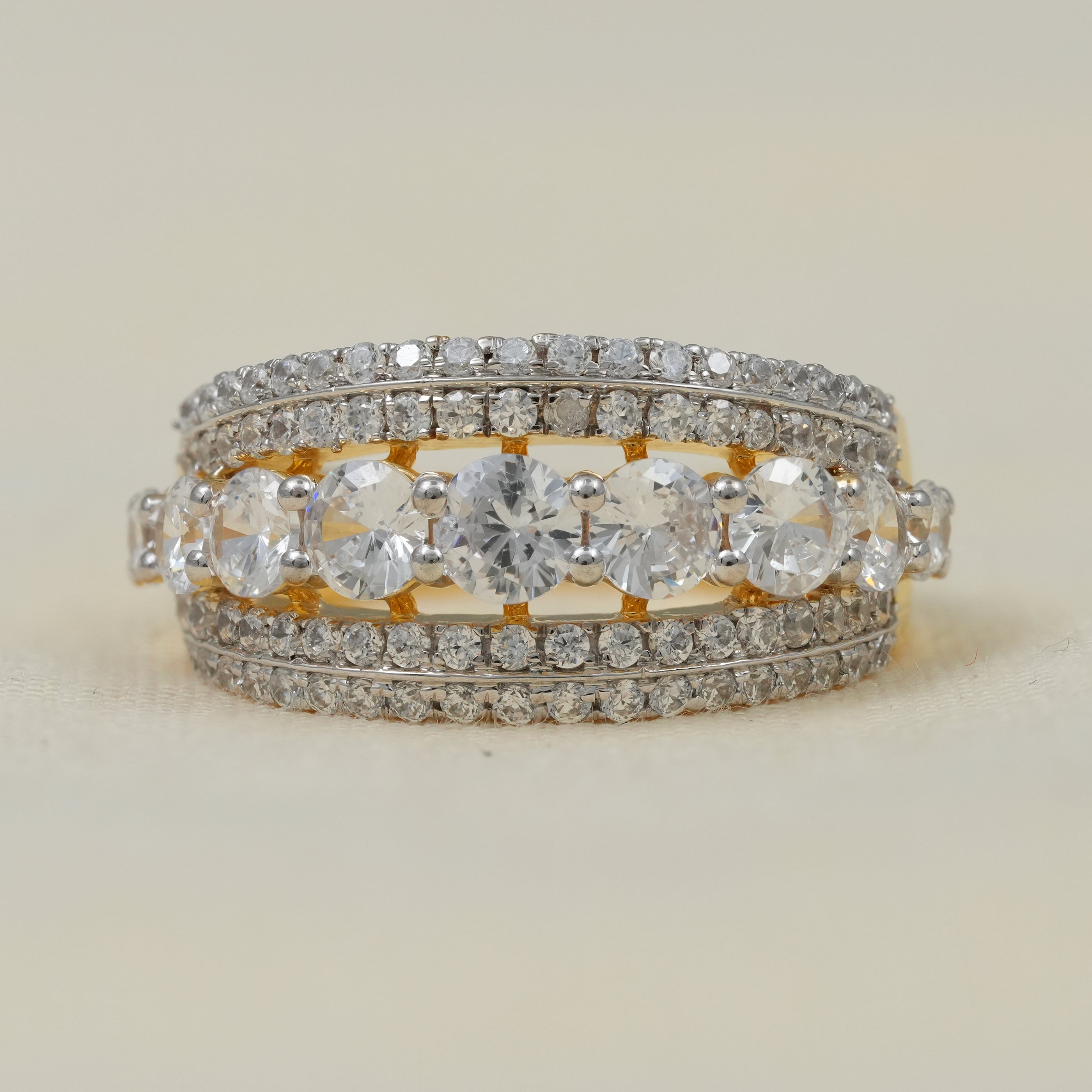 Luxury multi row lab grown diamond band yellow gold design