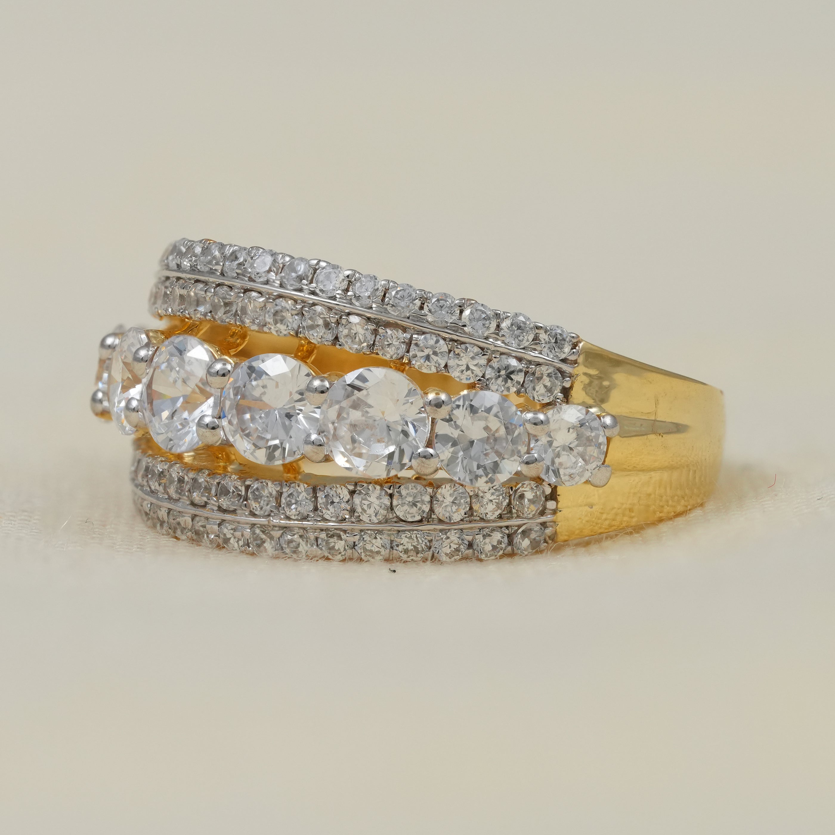 Statement wedding band layered pavé and round lab grown diamonds