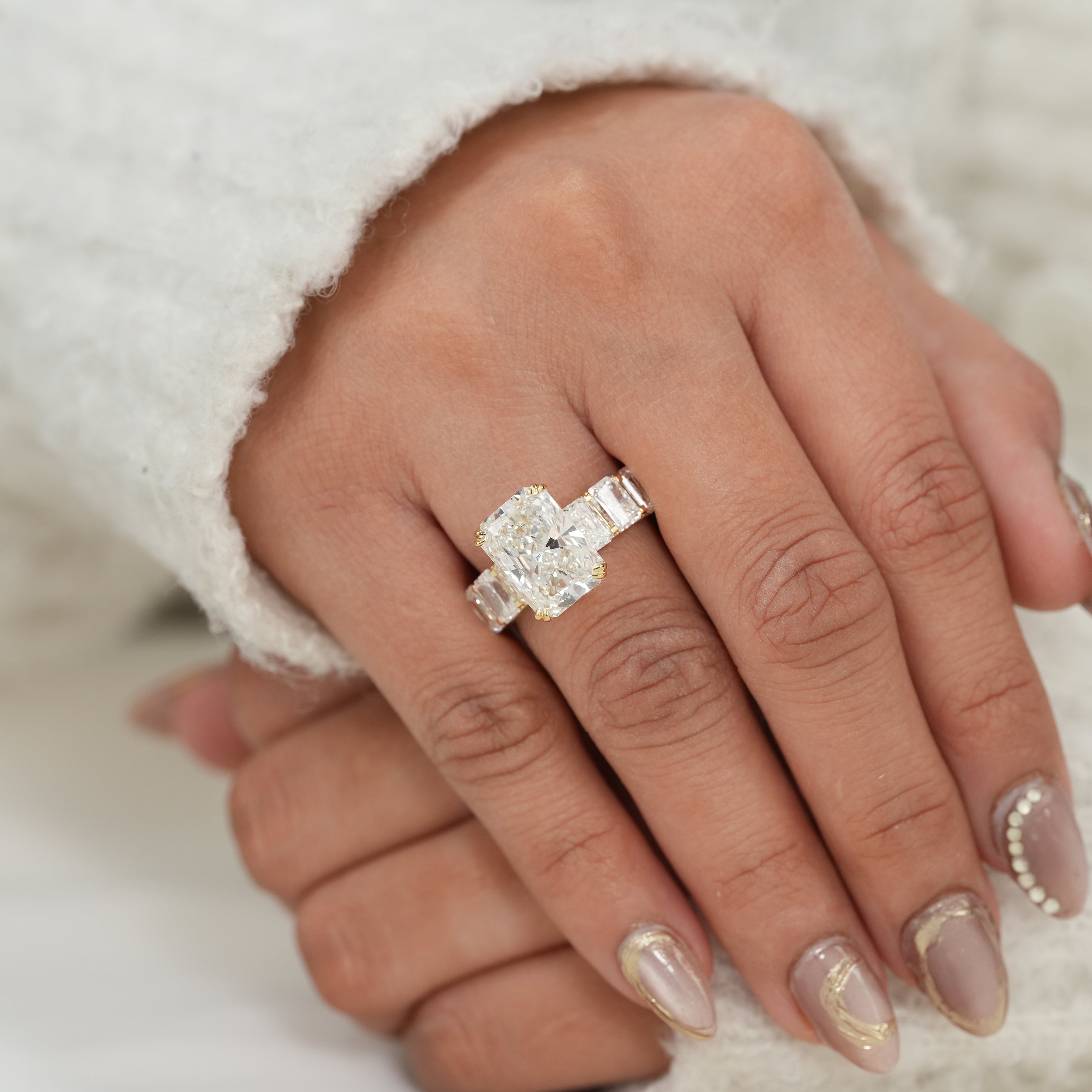 Radiant Cut Lab Diamond Ring with Hidden Halo Diamond Band