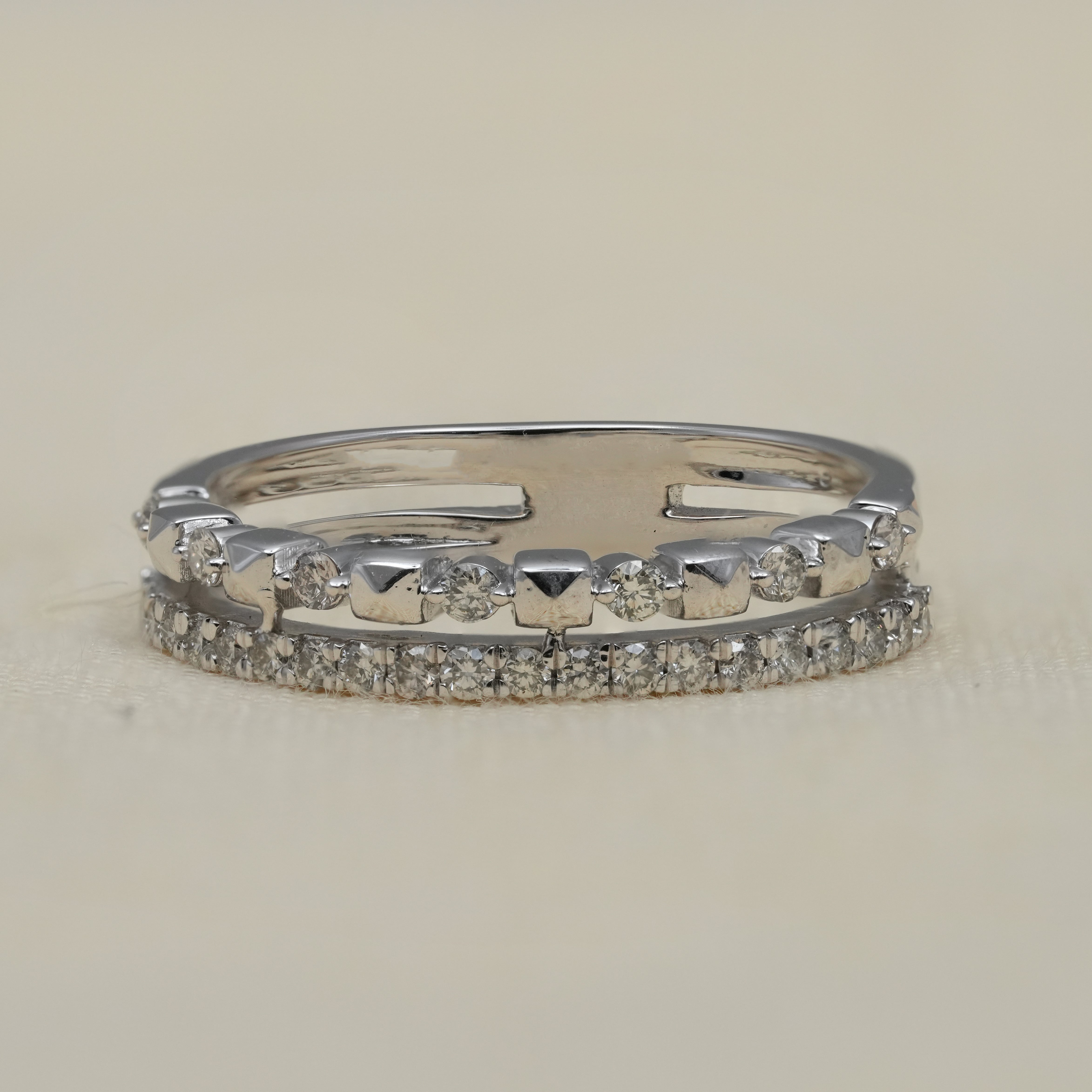 Minimal white gold diamond band with layered pavé design