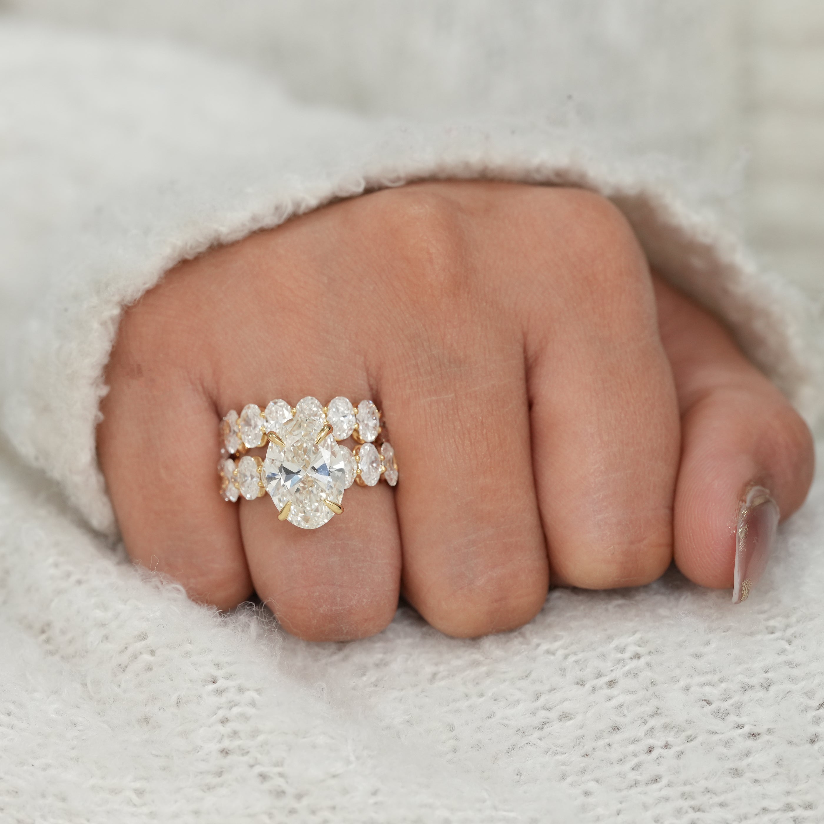 Oval Lab Diamond Engagement Ring with Matching Wedding Band