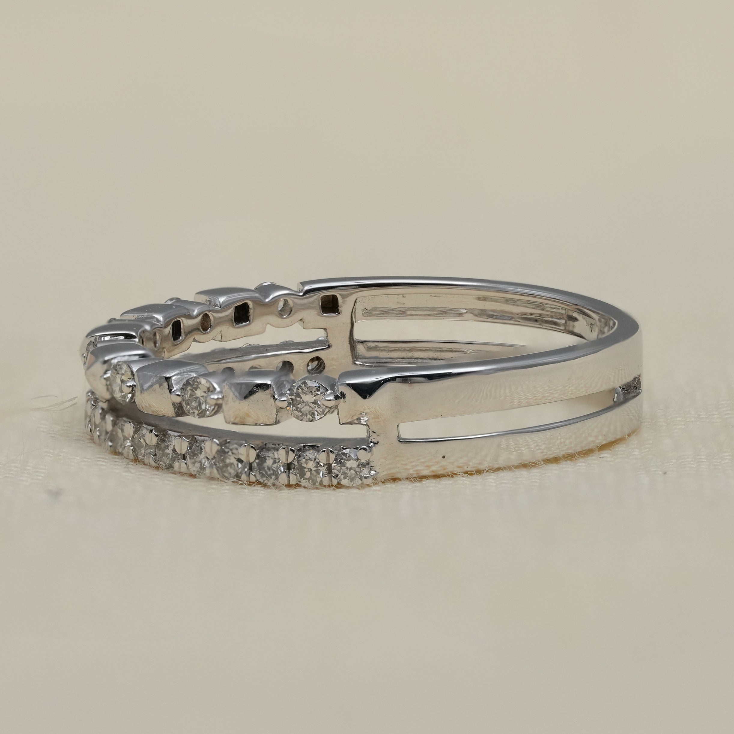 Modern white gold diamond band with dual row sparkle