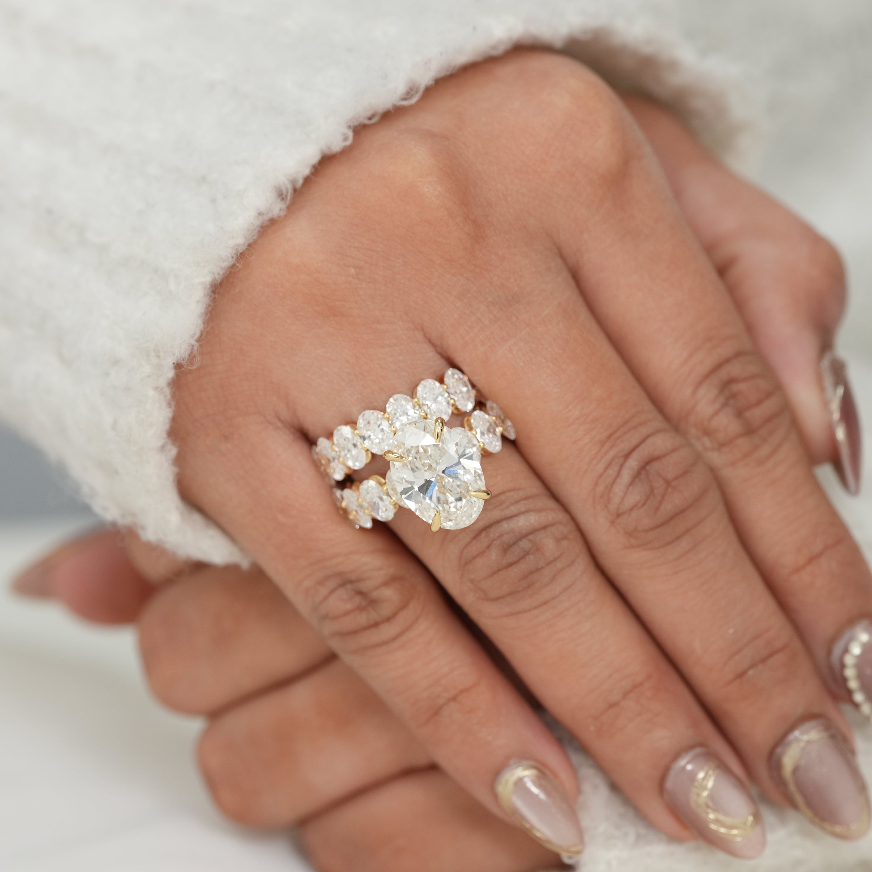 Oval Lab Diamond Engagement Ring with Matching Wedding Band