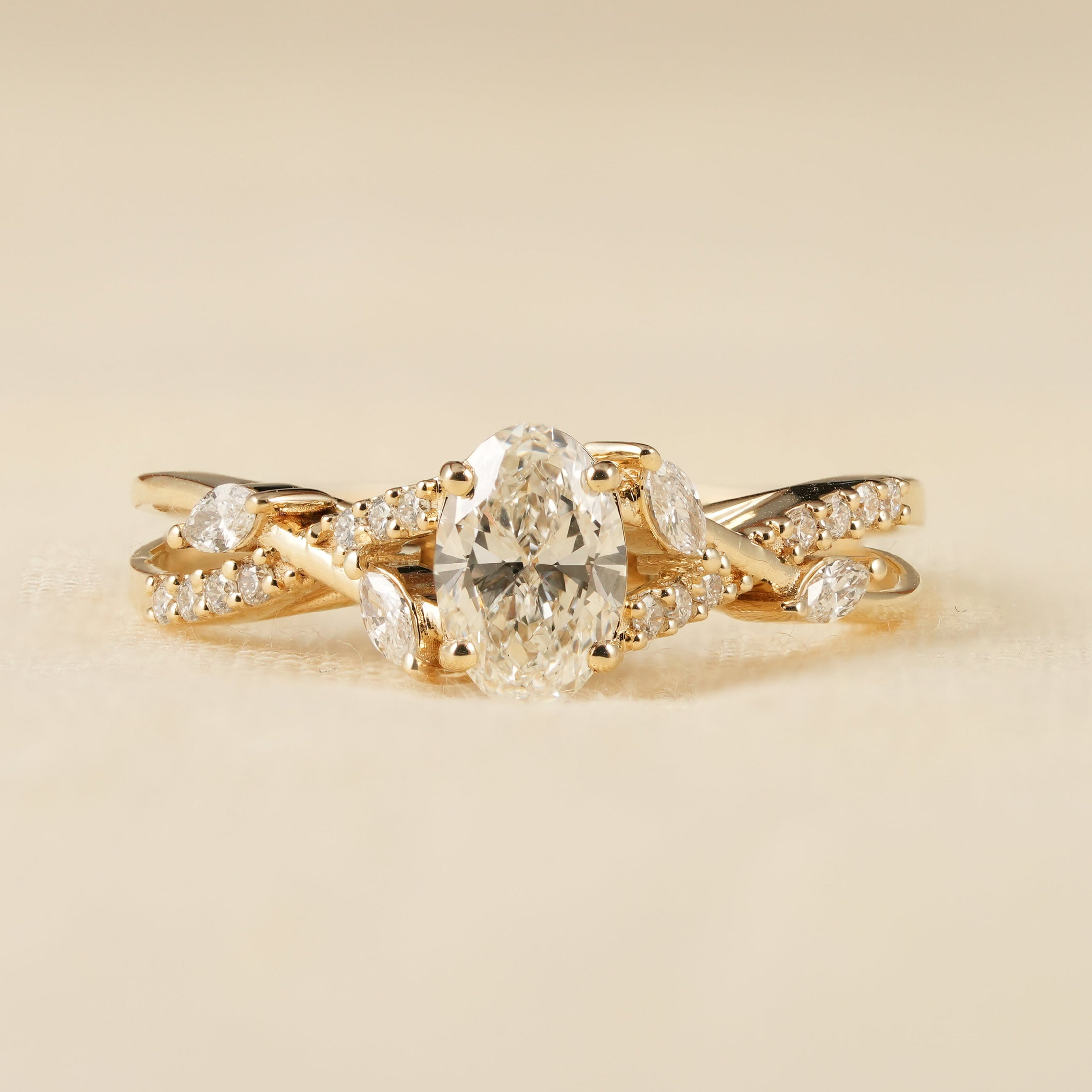 Oval Lab Diamond Twist Vine Engagement Ring in Yellow Gold