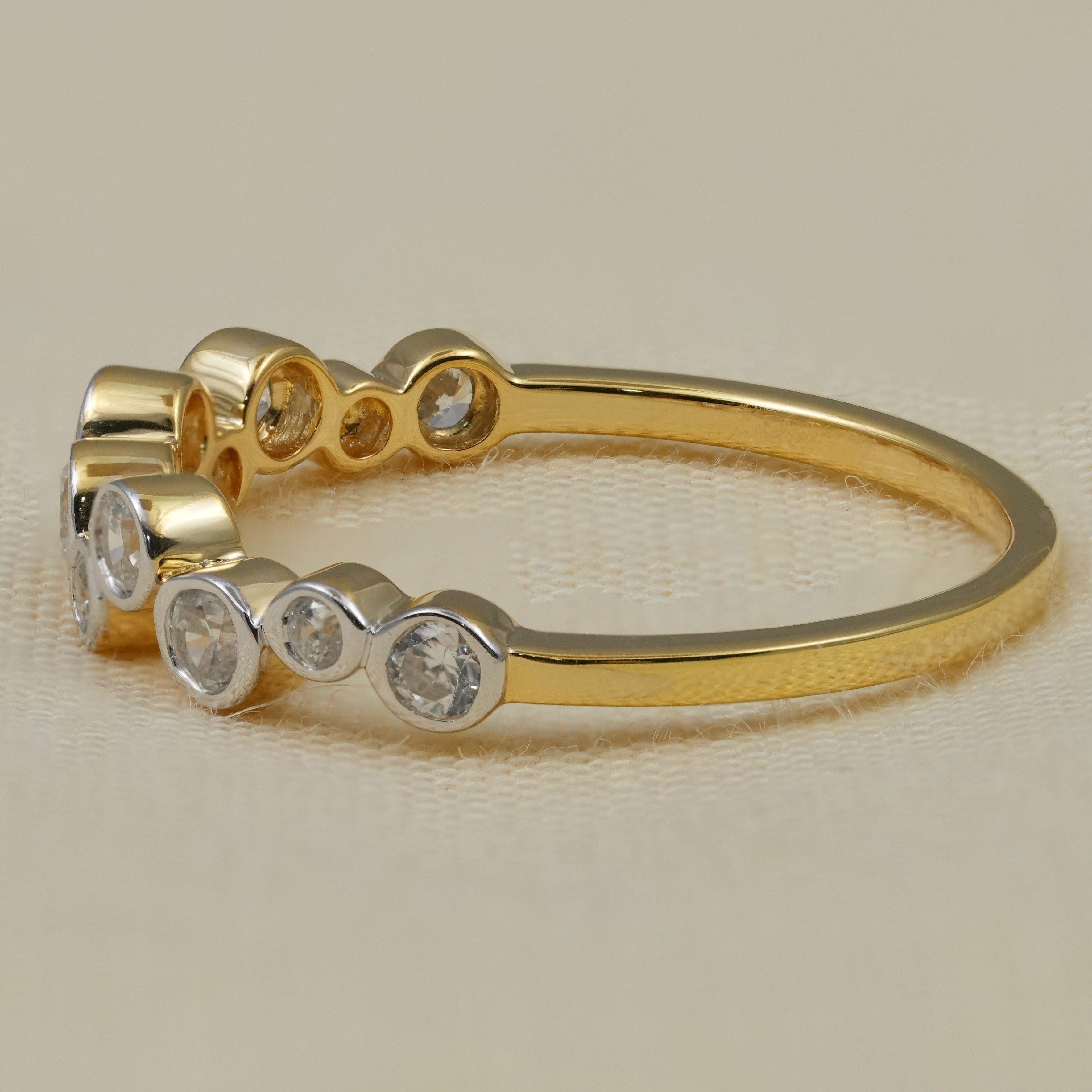 Modern curved lab grown diamond stackable ring polished yellow gold