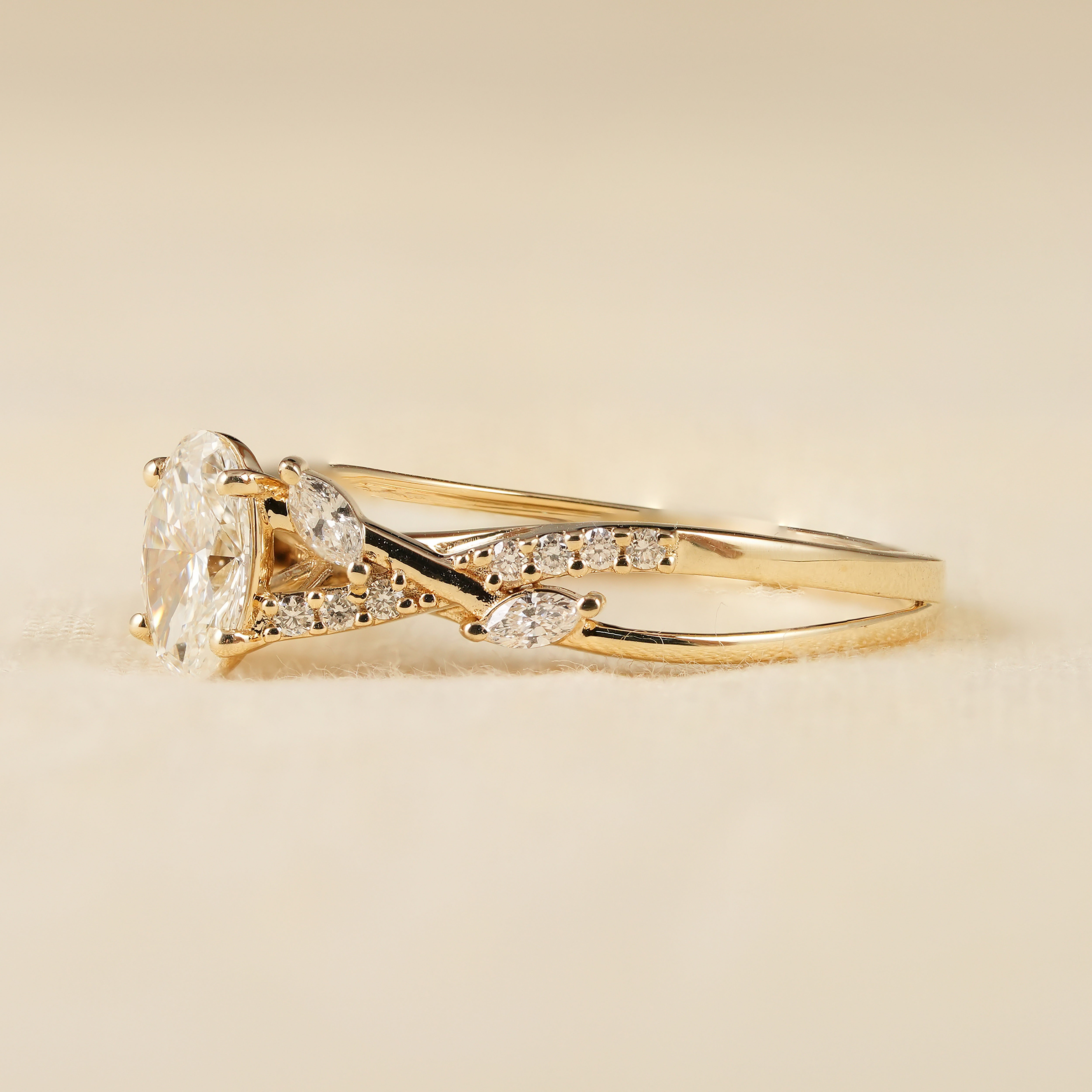 Twisted Vine Oval Lab Grown Diamond Ring with Marquise Accents