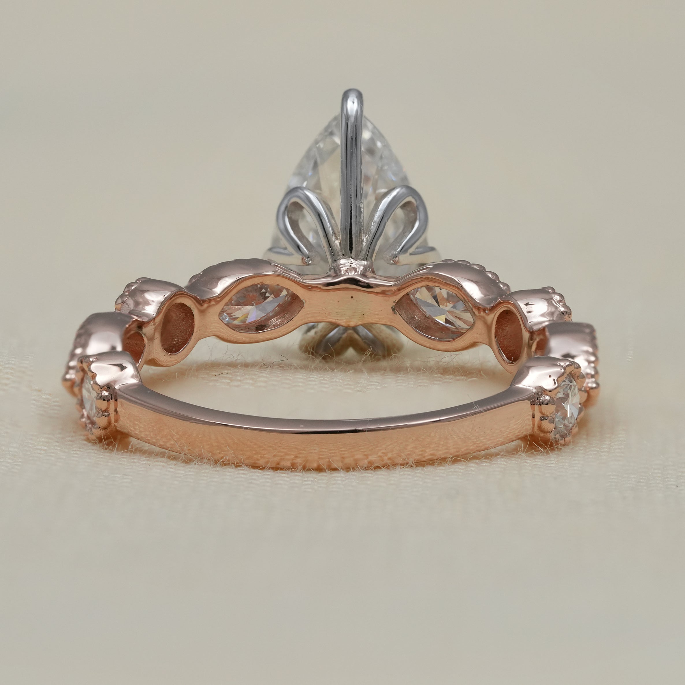 Pear Cut Lab Grown Diamond Milgrain Bridal Ring Set