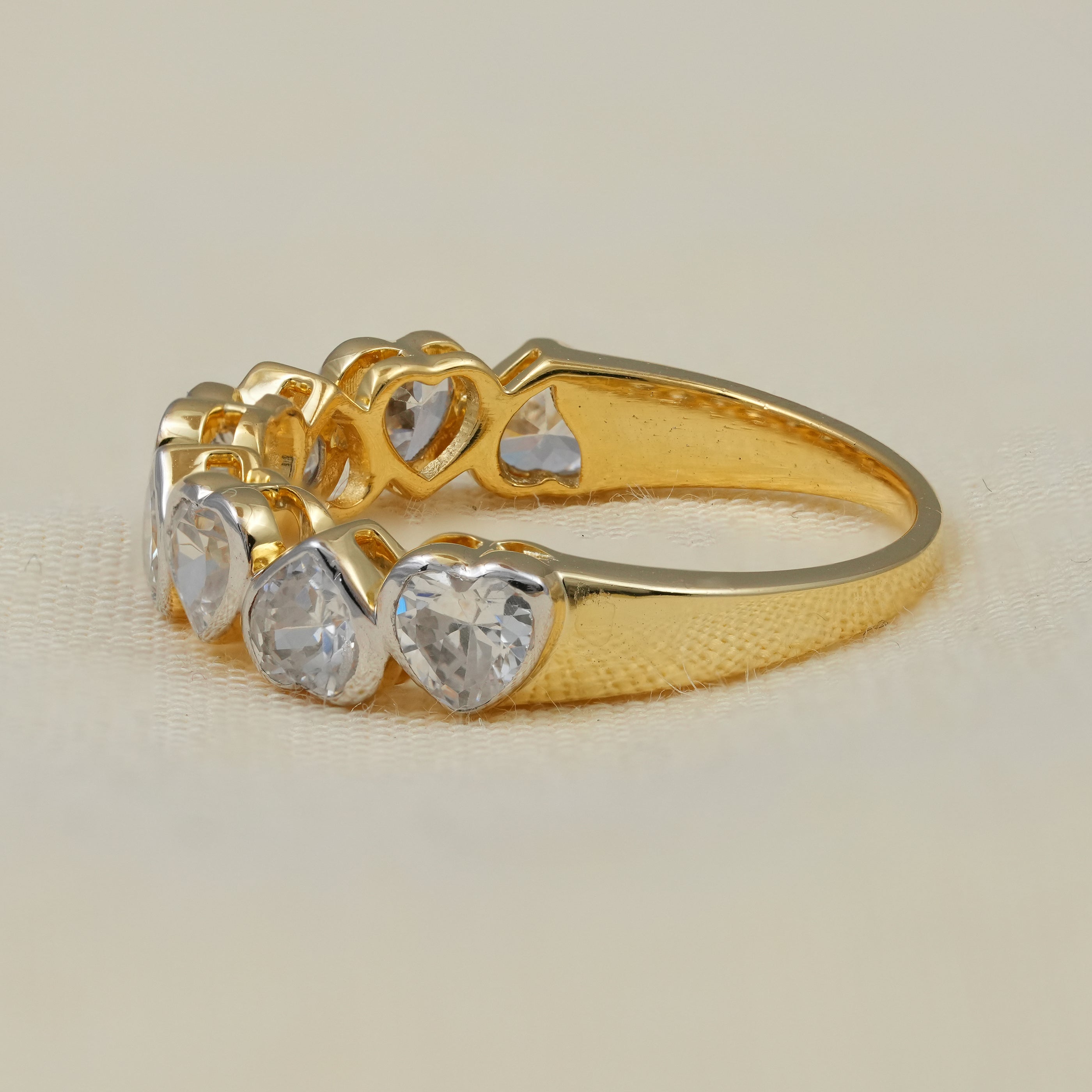 Romantic heart lab grown diamond band yellow gold stacking ring