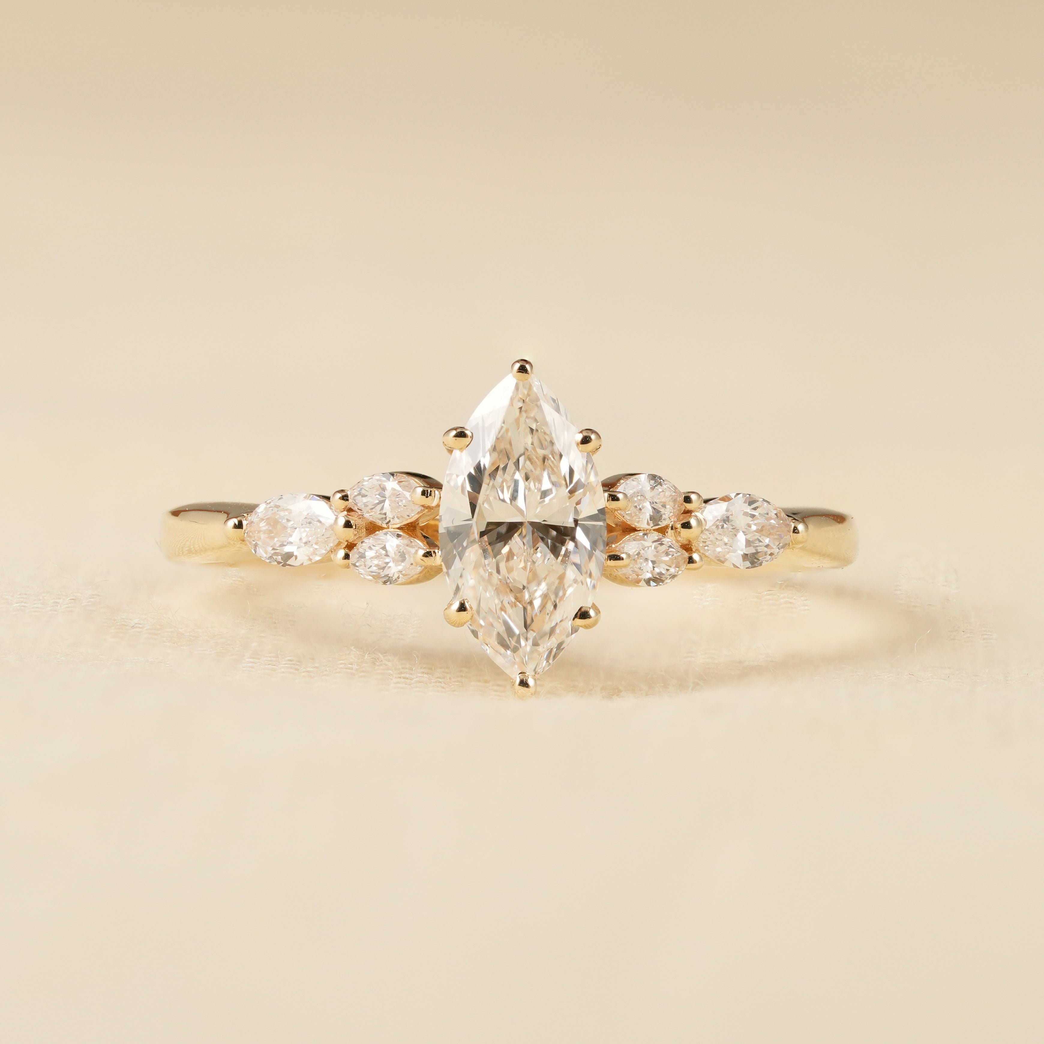 Floral Cluster Marquise Lab Diamond Engagement Ring in Yellow Gold