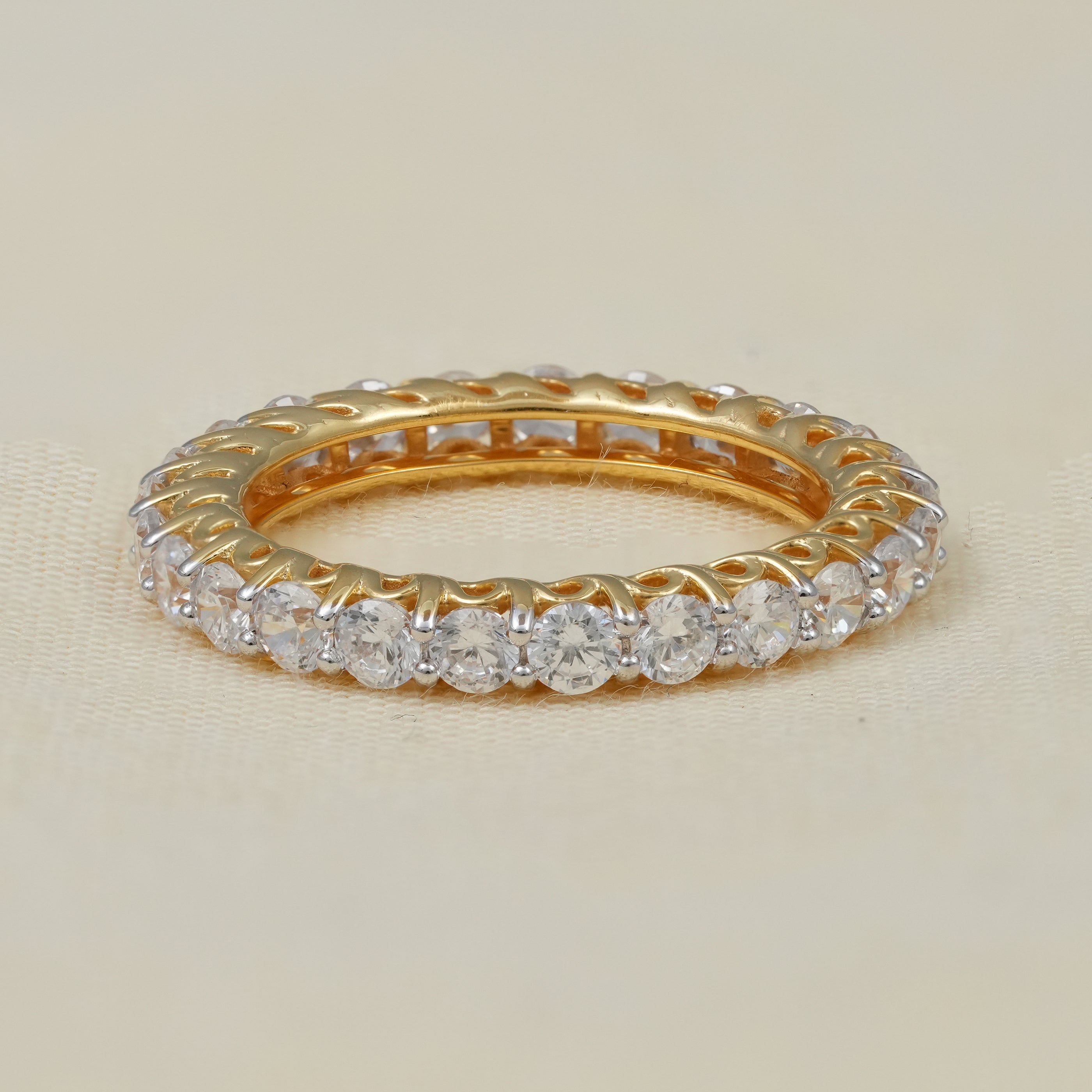 Yellow gold lab grown diamond full eternity wedding band classic style
