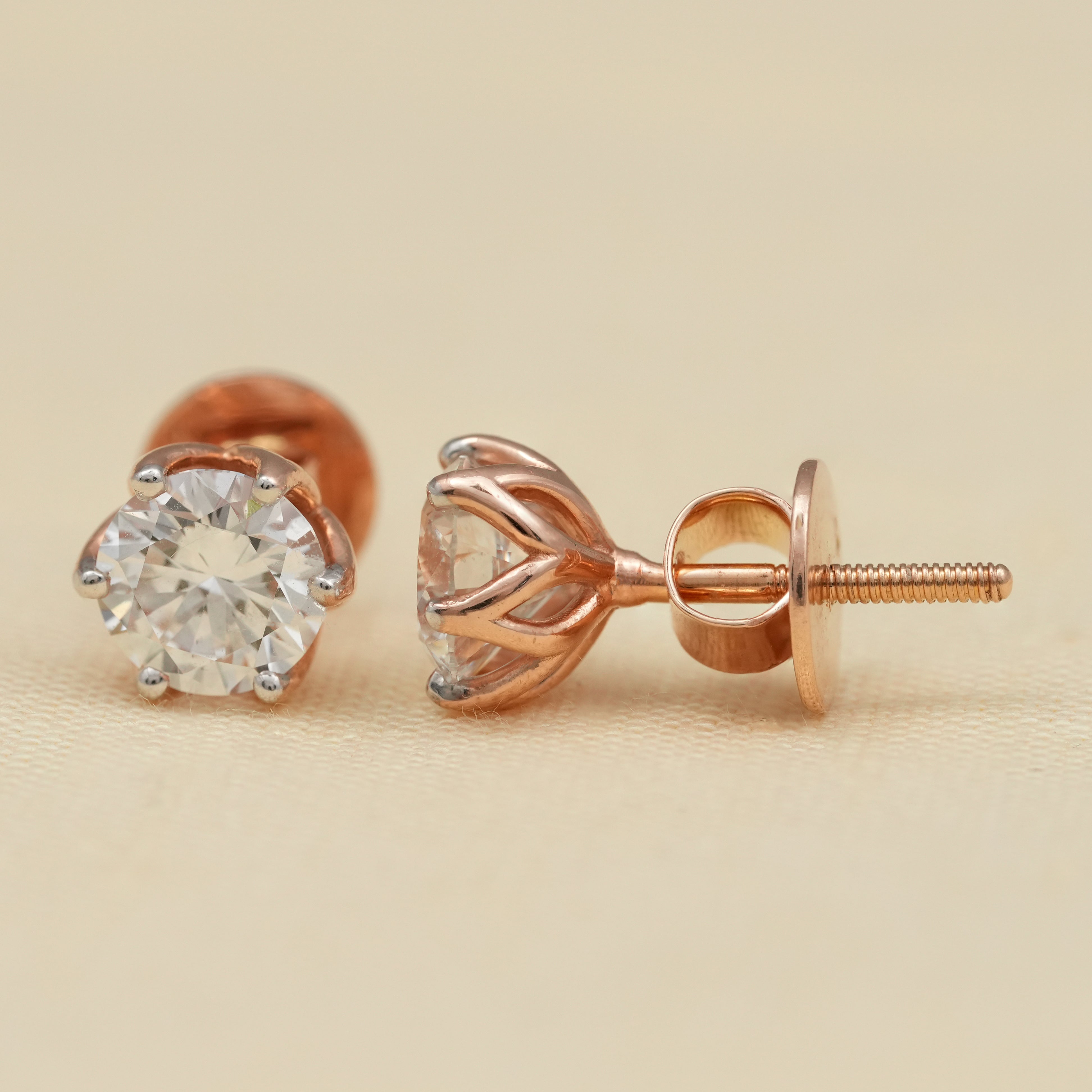 Six Prong Round Cut Lab Diamond Stud Earrings