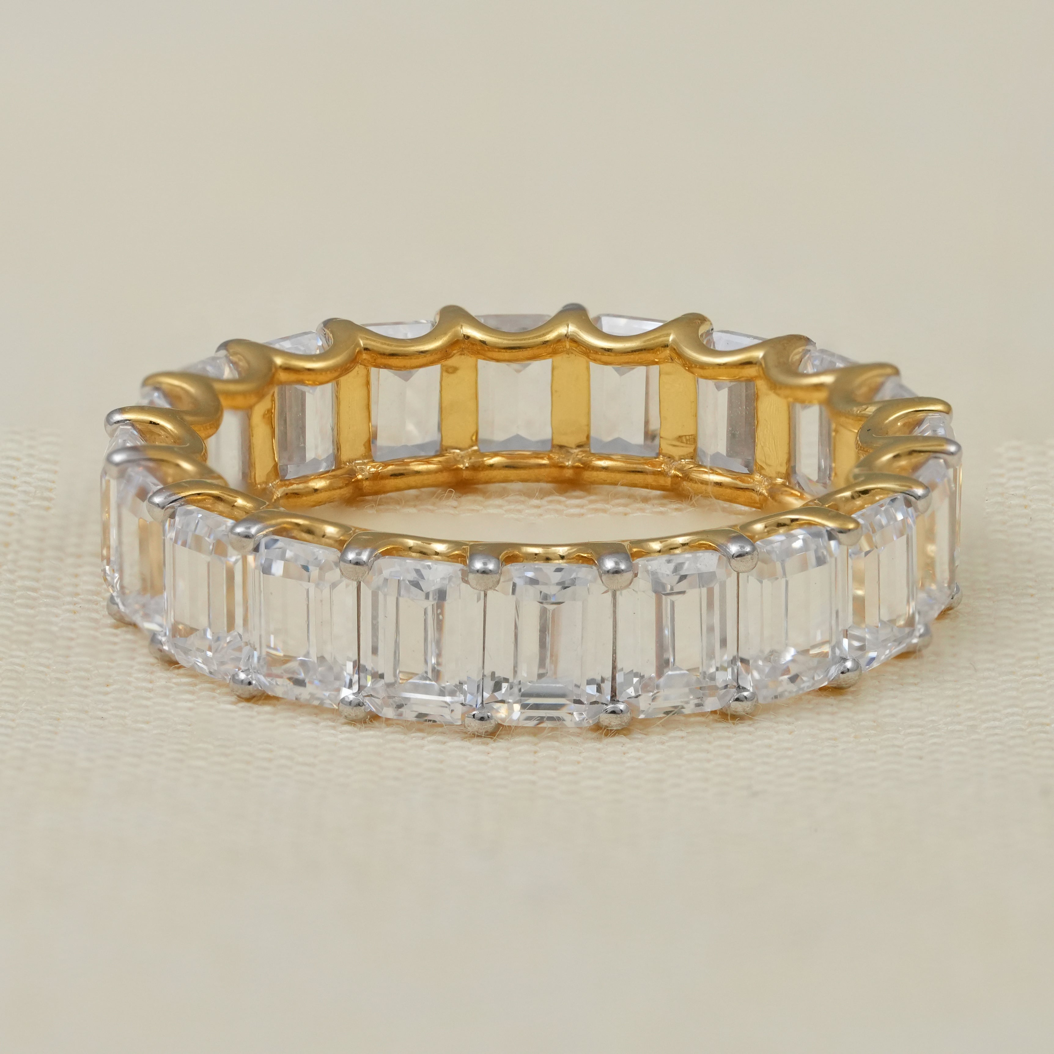 Yellow gold emerald cut lab grown diamond full eternity wedding band