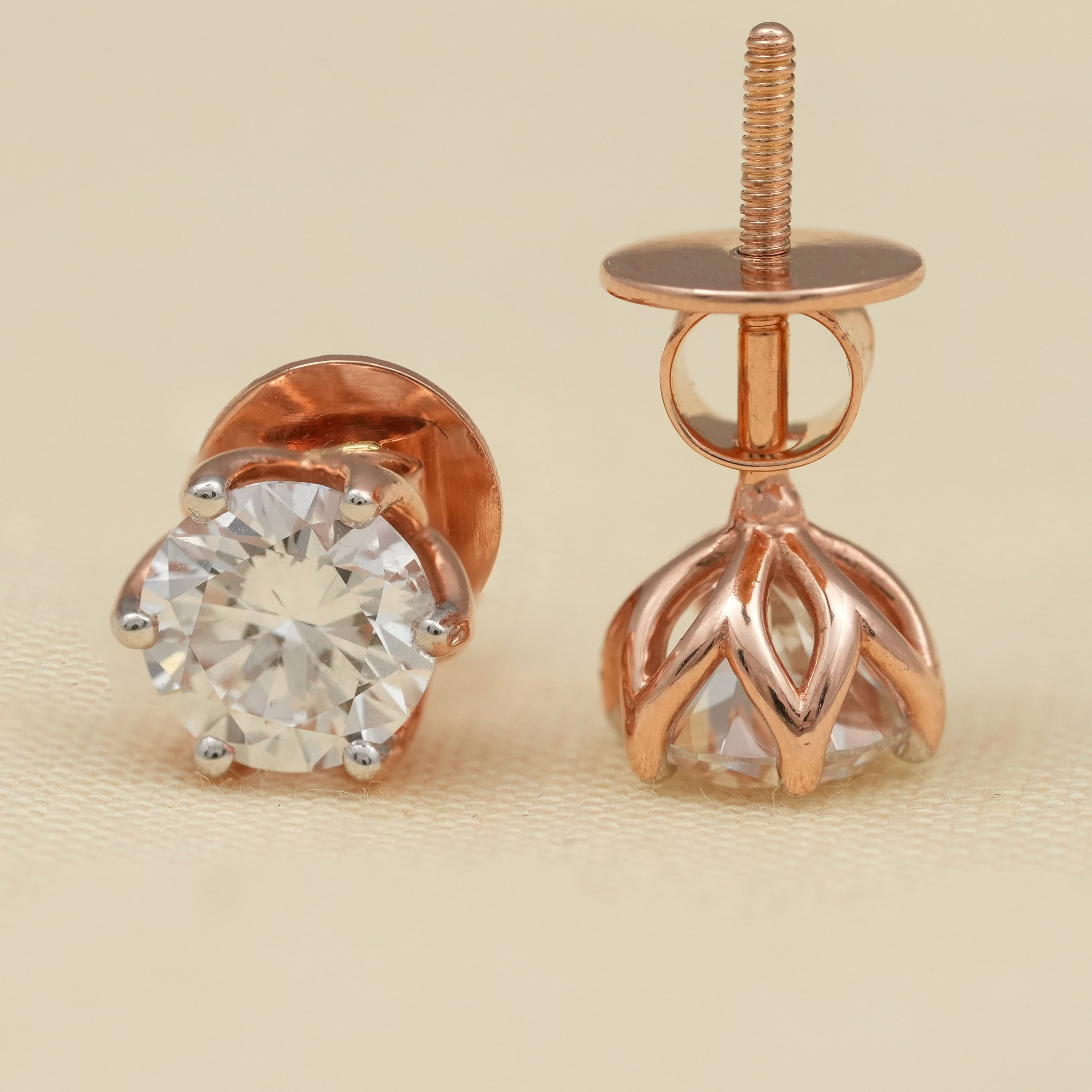 Six Prong Round Cut Lab Diamond Stud Earrings