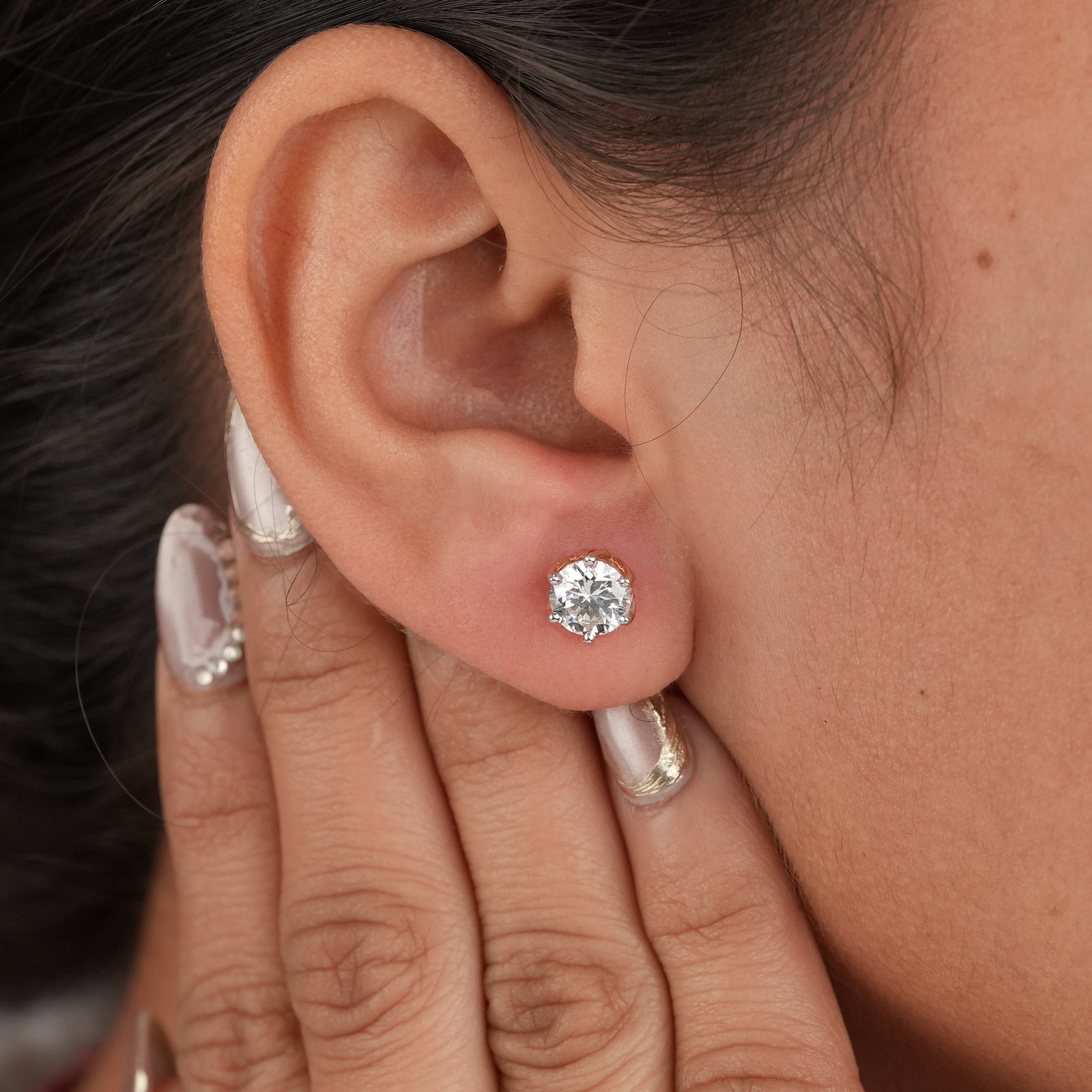 Six Prong Round Cut Lab Diamond Stud Earrings