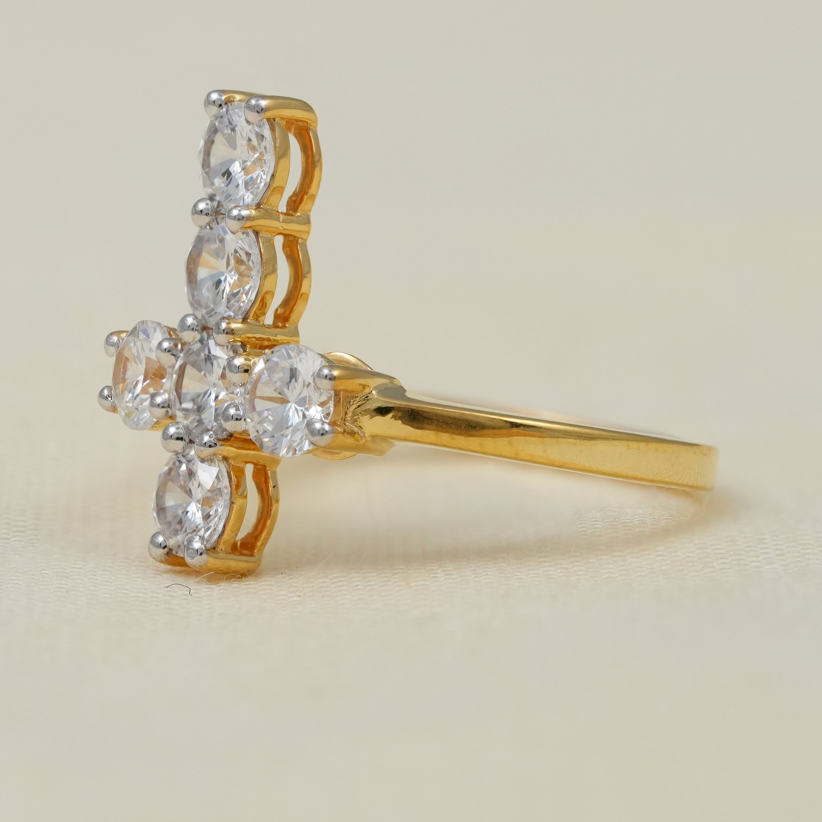 Cross cluster round lab grown diamond engagement ring yellow gold