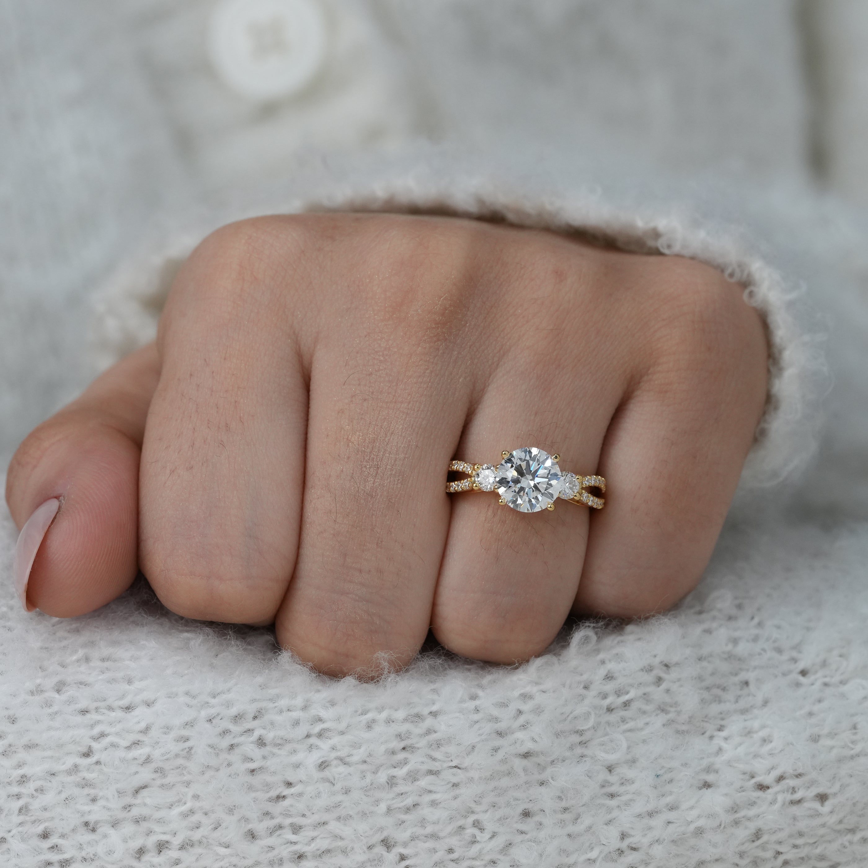 Luxury round lab grown diamond engagement ring with side accents