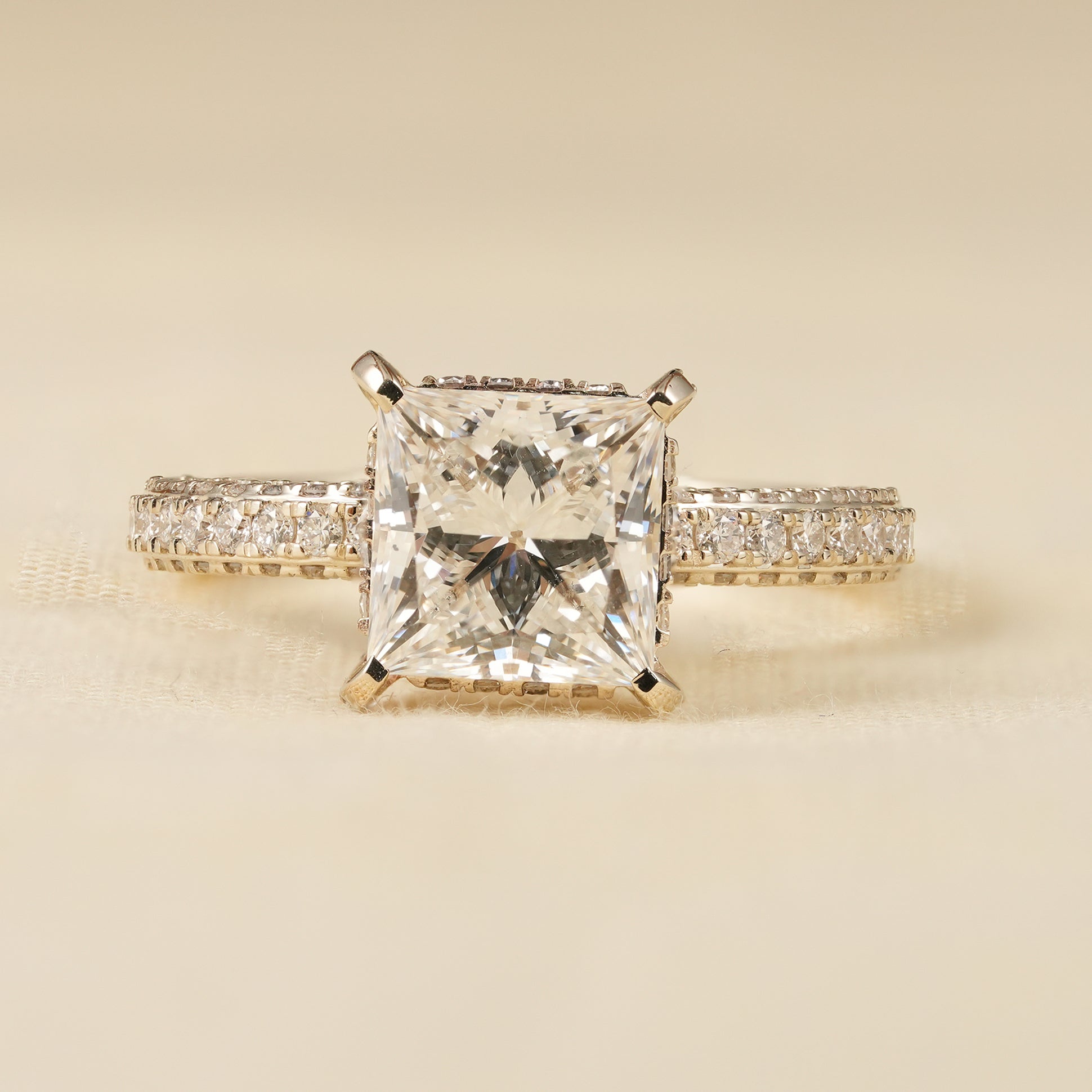 Princess Cut Lab Diamond Engagement Ring with Hidden Halo Setting