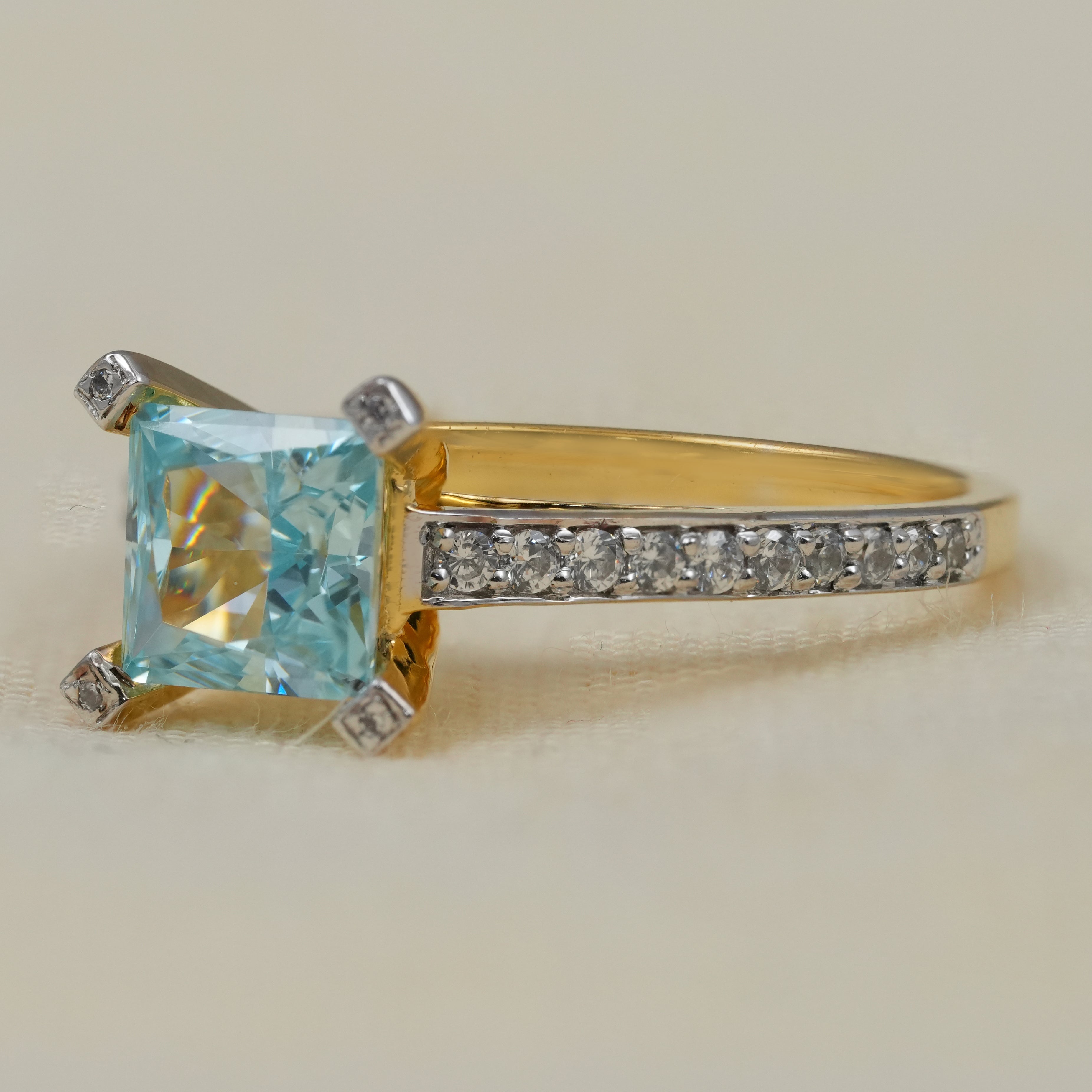 Princess cut lab grown diamond solitaire with diamond accented shank