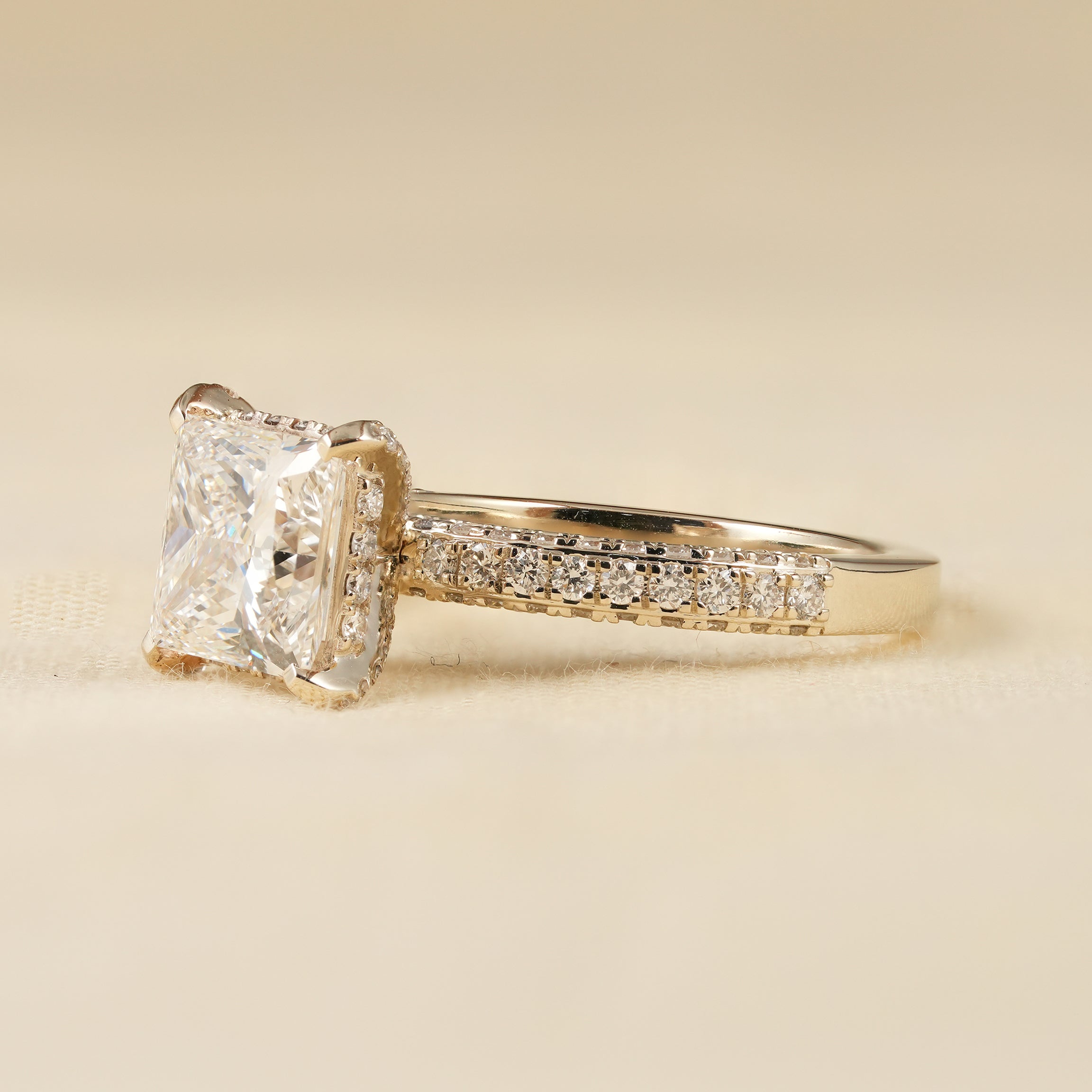 Luxury Princess Cut Engagement Ring with Hidden Halo Design