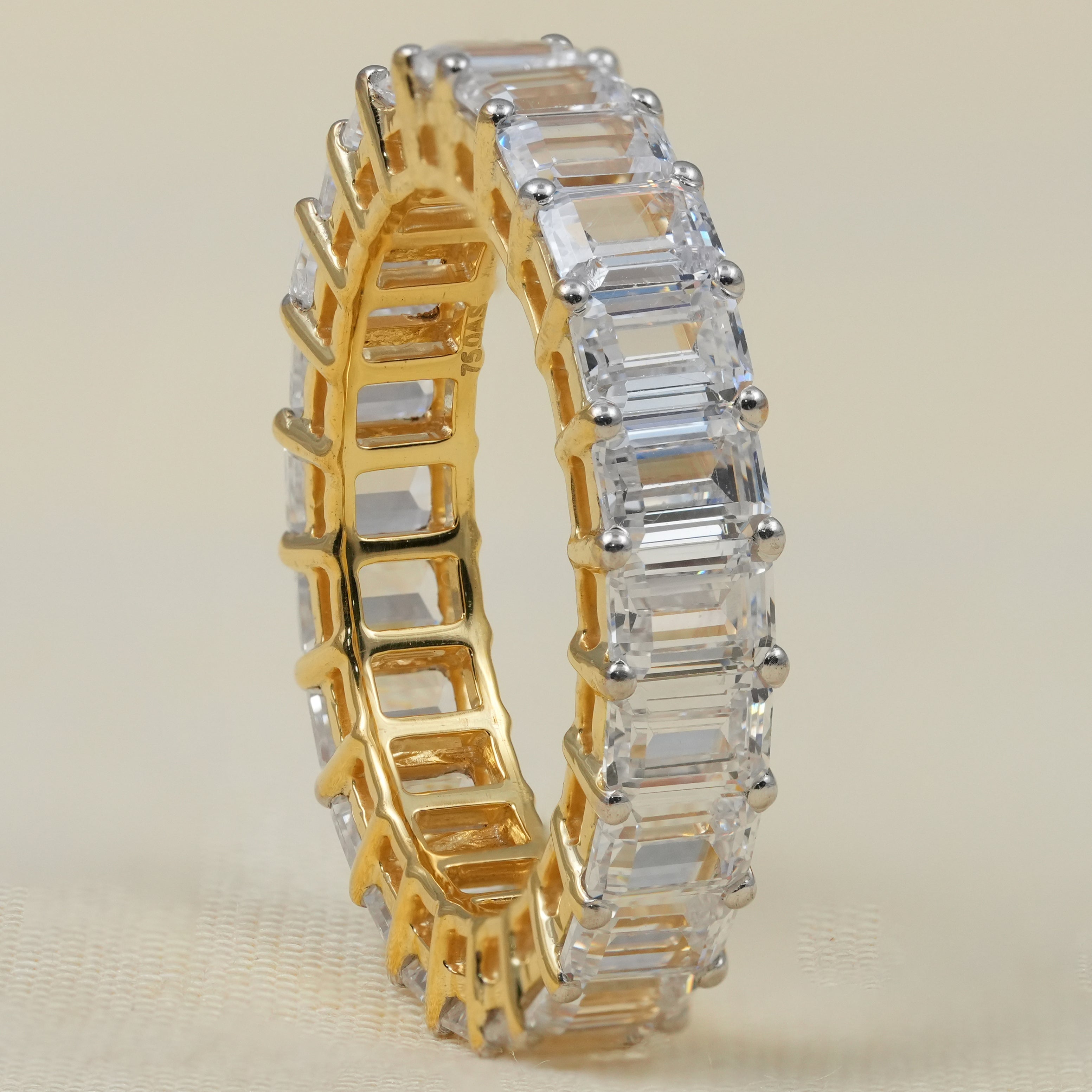 Elegant emerald lab grown diamond eternity ring in gold
